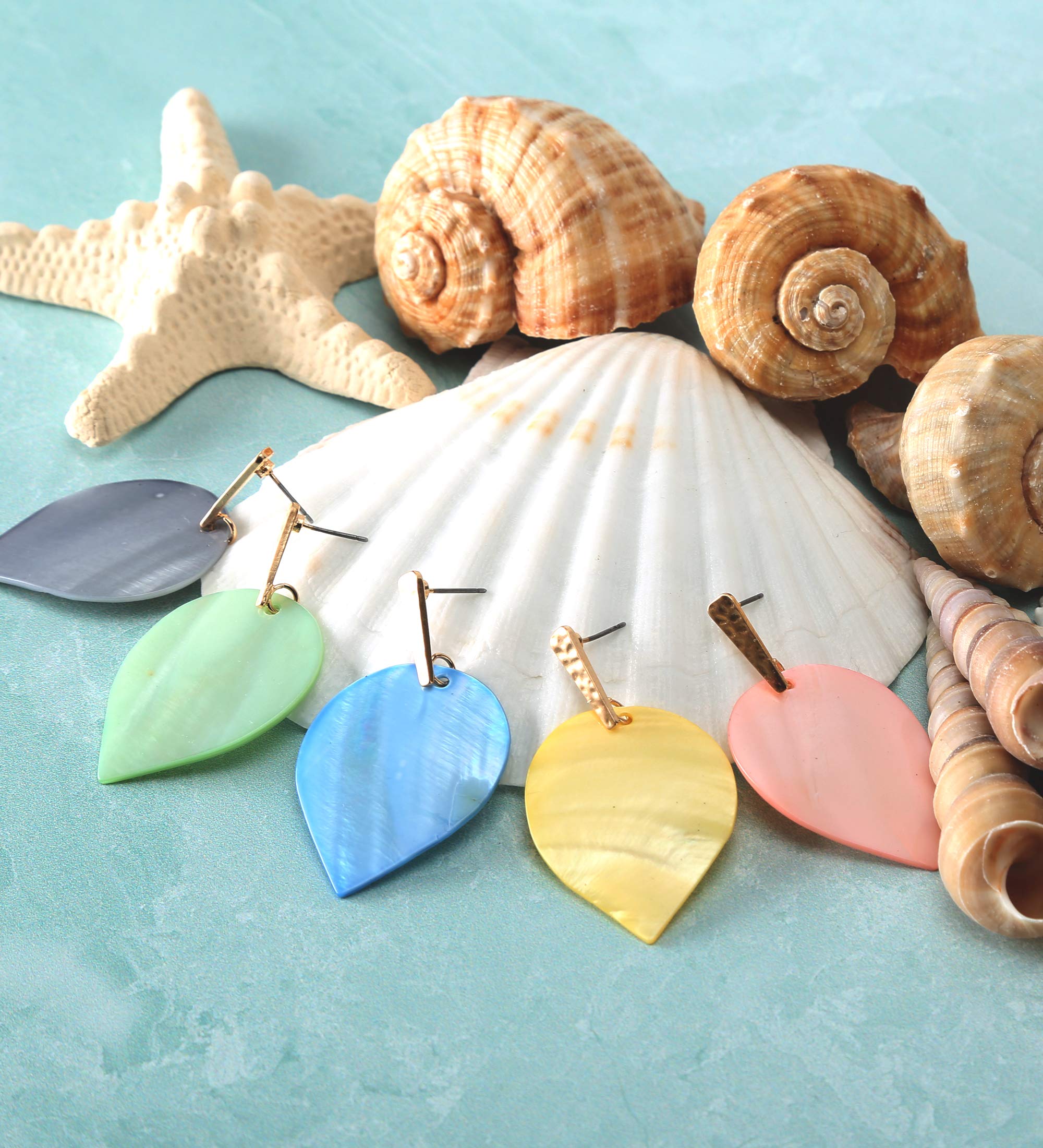 MIRMARU Genuine Shell Leaf Dangle Drop Post Earrings for Women - Lightweight Petal Statement Gold Stud Earrings | Perfect for Beach Weddings, Summer Parties & Boho Fashion Accessories