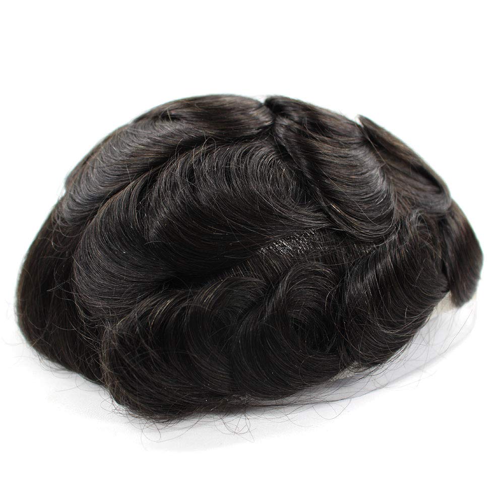 Men's Swiss Lace Human Hair Replacement System - Natural Black #1B Toupee Hairpiece for Hair Loss & Alopecia - Comfortable & Breathable for Daily Wear & Special Occasions