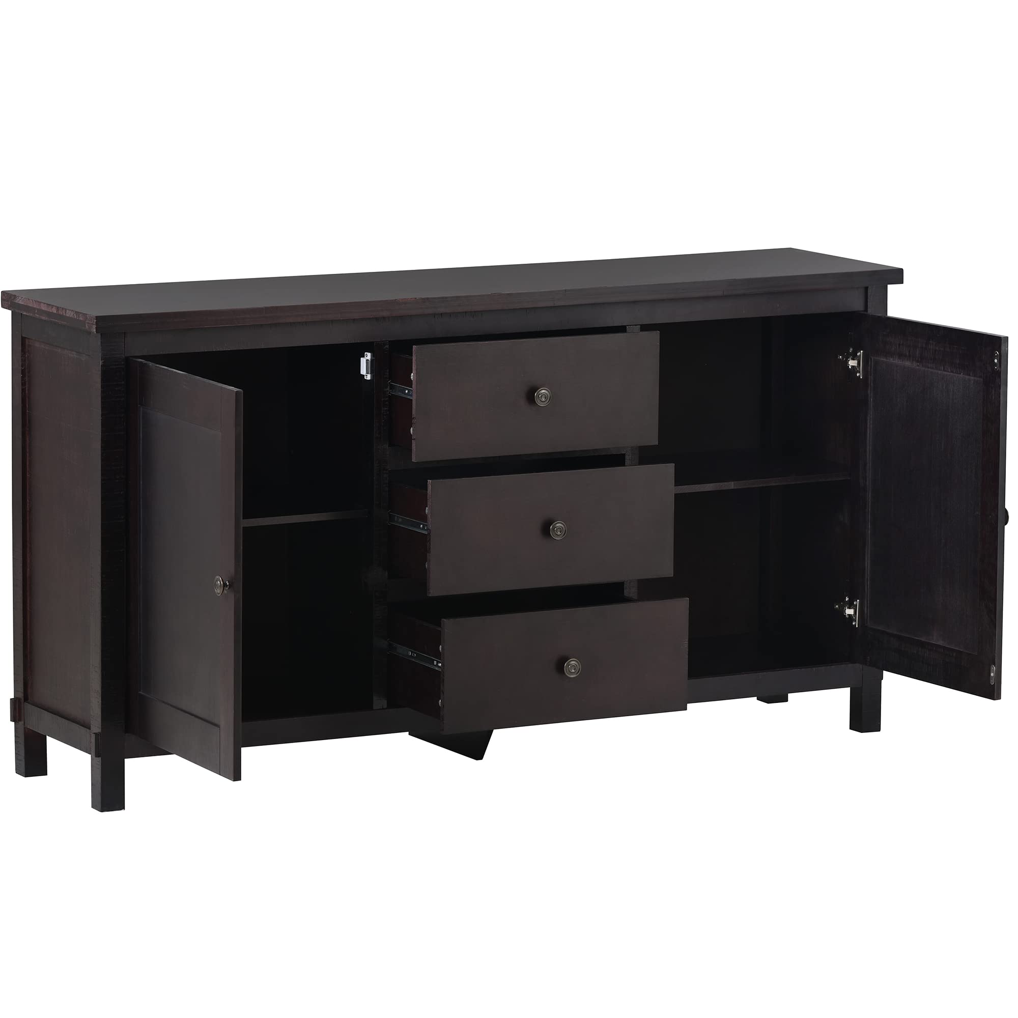 64 Inch Large Storage Cabinet Sideboard - Retro Farmhouse TV Stand, Solid Wood Console Table with 2 Cabinets & 3 Drawers | Entryway, Kitchen & Living Room Furniture (Antique Black) | Perfect for Home Organization & Entertainment Center Storage
