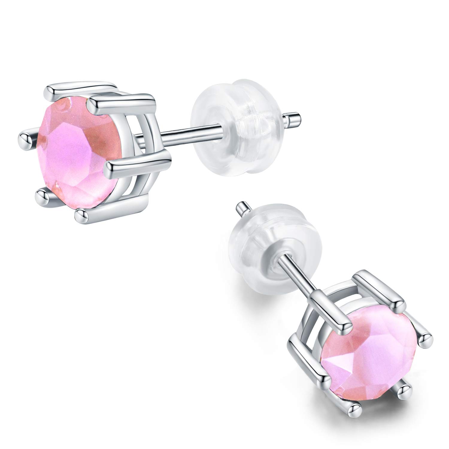 18ct White Gold Plated 925 Sterling Silver Earring Studs for Men & Women - Jewelry Box Gift Choice | Perfect for Weddings, Parties & Everyday Wear