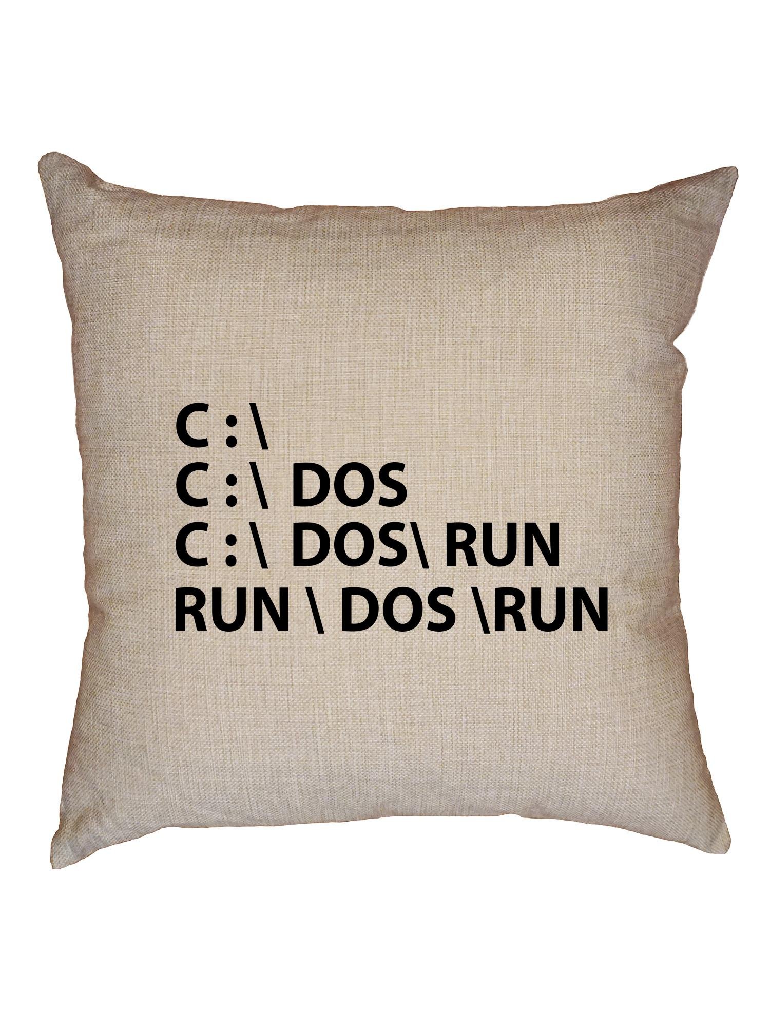 Funny Computer Geek Graphic Decorative Linen Throw Pillow Cover with Insert - Hollywood Thread C: Dos Run - Perfect for Gaming Rooms, Office Decor & Geek Gifts