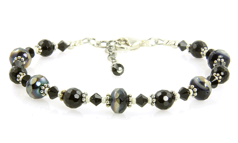 Elegant Black Crystal Cream Glass Bracelet for Women - Stylish Fashion Jewelry Gift for Parties, Weddings & Everyday Wear