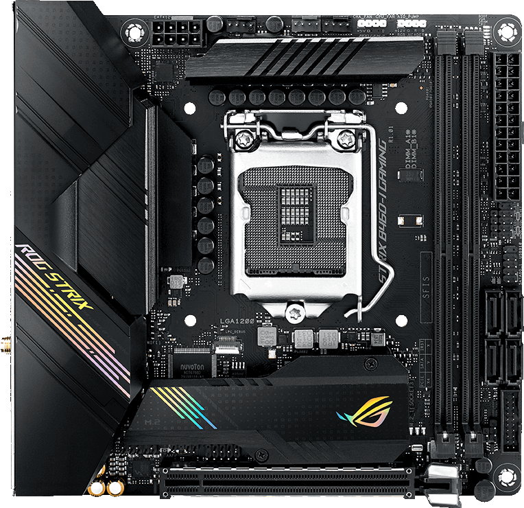 ASUS ROG Strix B460-I Gaming Motherboard - Intel LGA 1200 Socket, Mini-ITX, WiFi 6, PCIe 3.0, DDR4 2933MHz - Perfect for Compact Gaming PC Builds & Home Theater Setups