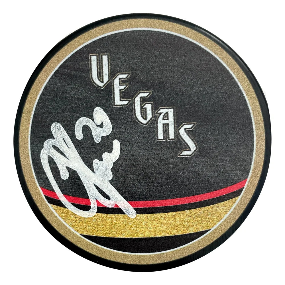 Chandler Stephenson Autographed Vegas Golden Knights Retro Glow-in-the-Dark Hockey Puck with COA & IGM - Collectible Memorabilia for NHL Fans, Home Decor & Sports Gift