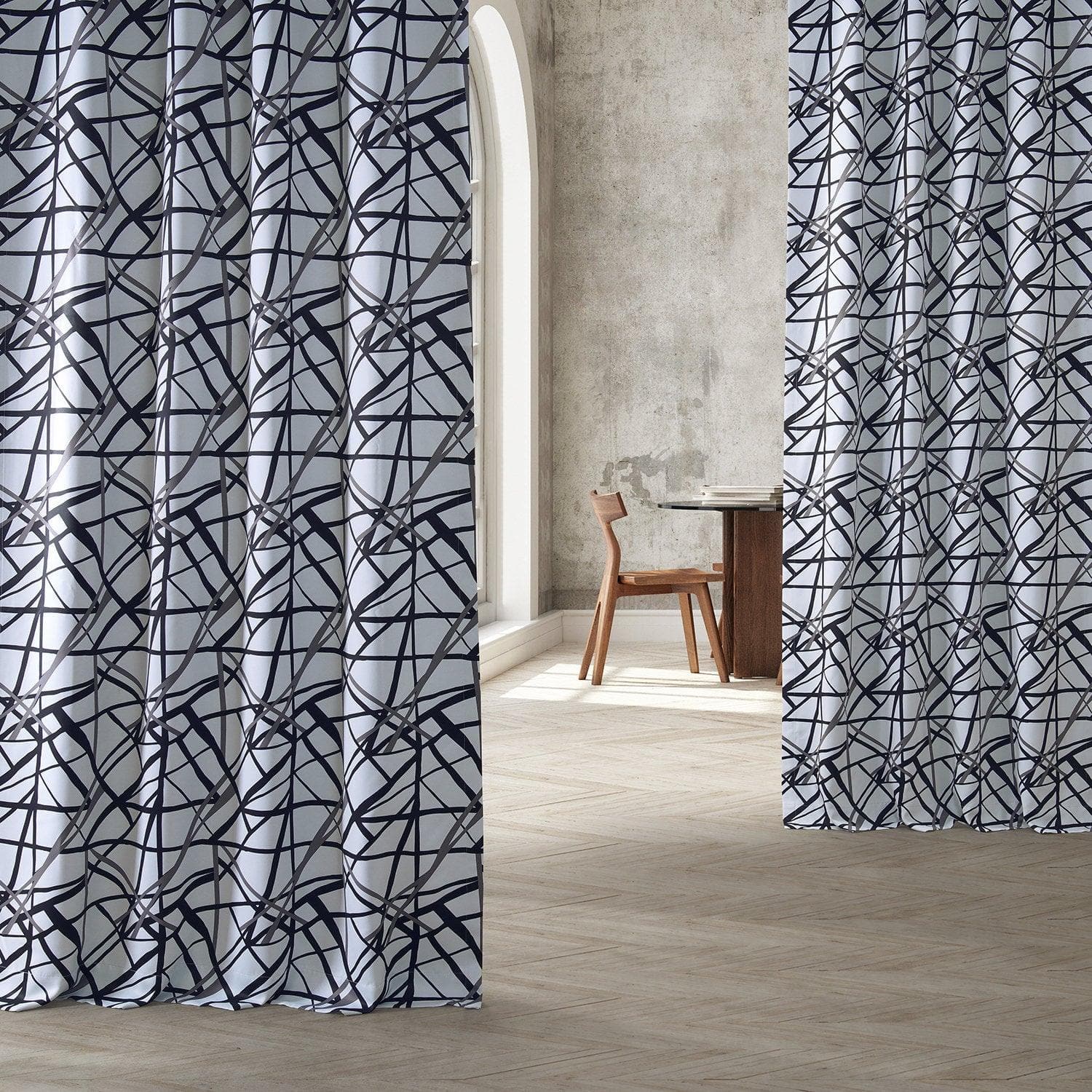 Blackout Curtains for Bedroom - Gridlock Black Steel Abstract Room Darkening Window Drapes - Perfect for Home Theater, Nursery & Light Sleepers