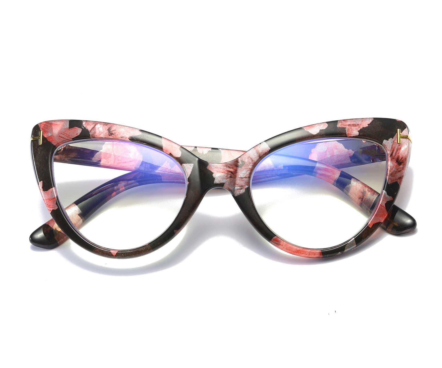 Viseng Women's Oversized Cat Eye Reading Glasses with Blue Light Blocking - Stylish Floral Pattern +1.0 Magnification for Computer Use, Reading & Screen Time Protection