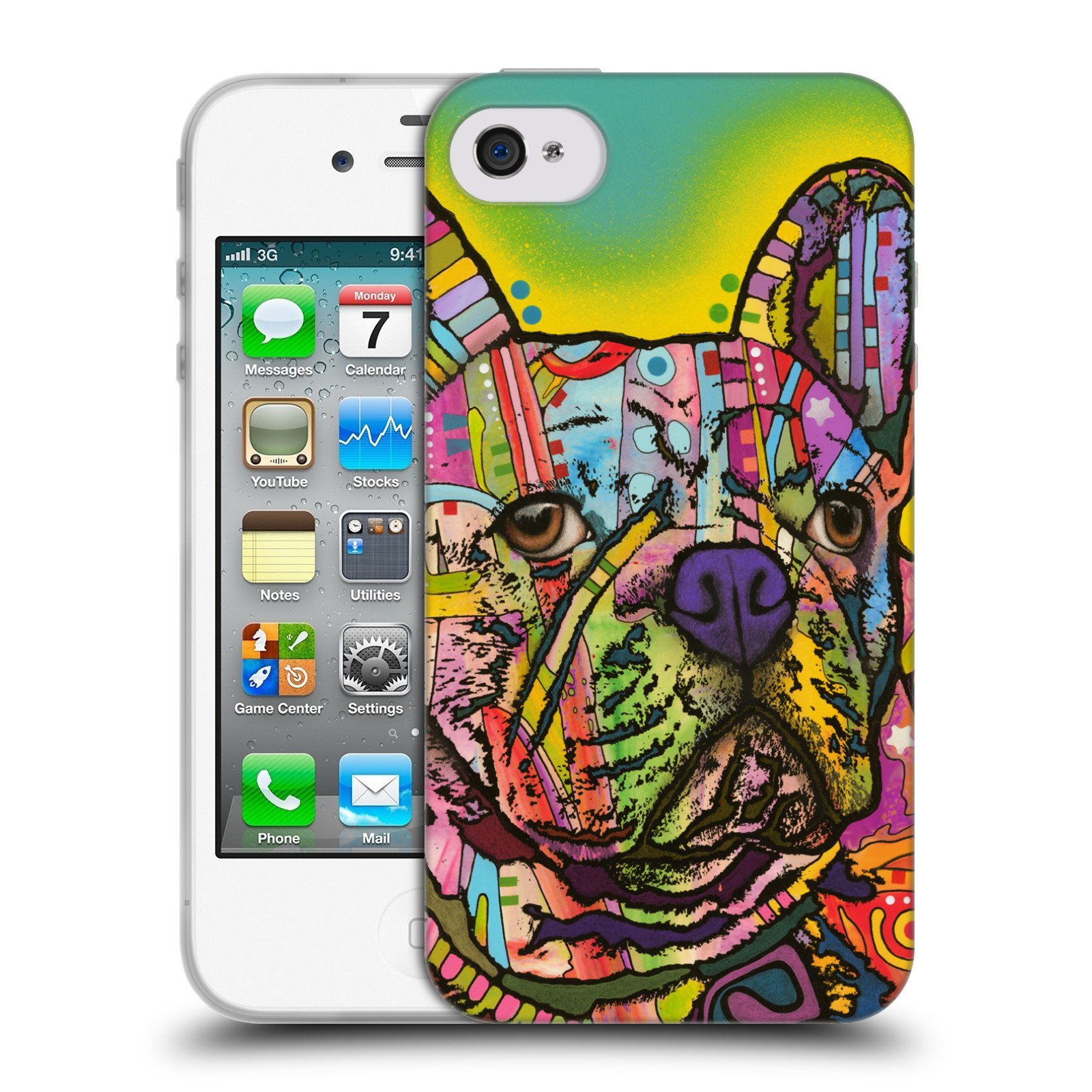 Head Case Designs Dean Russo French Bulldog Soft Gel Case for iPhone 4/4S - Durable Protective Cover for Work, Travel & Daily Use