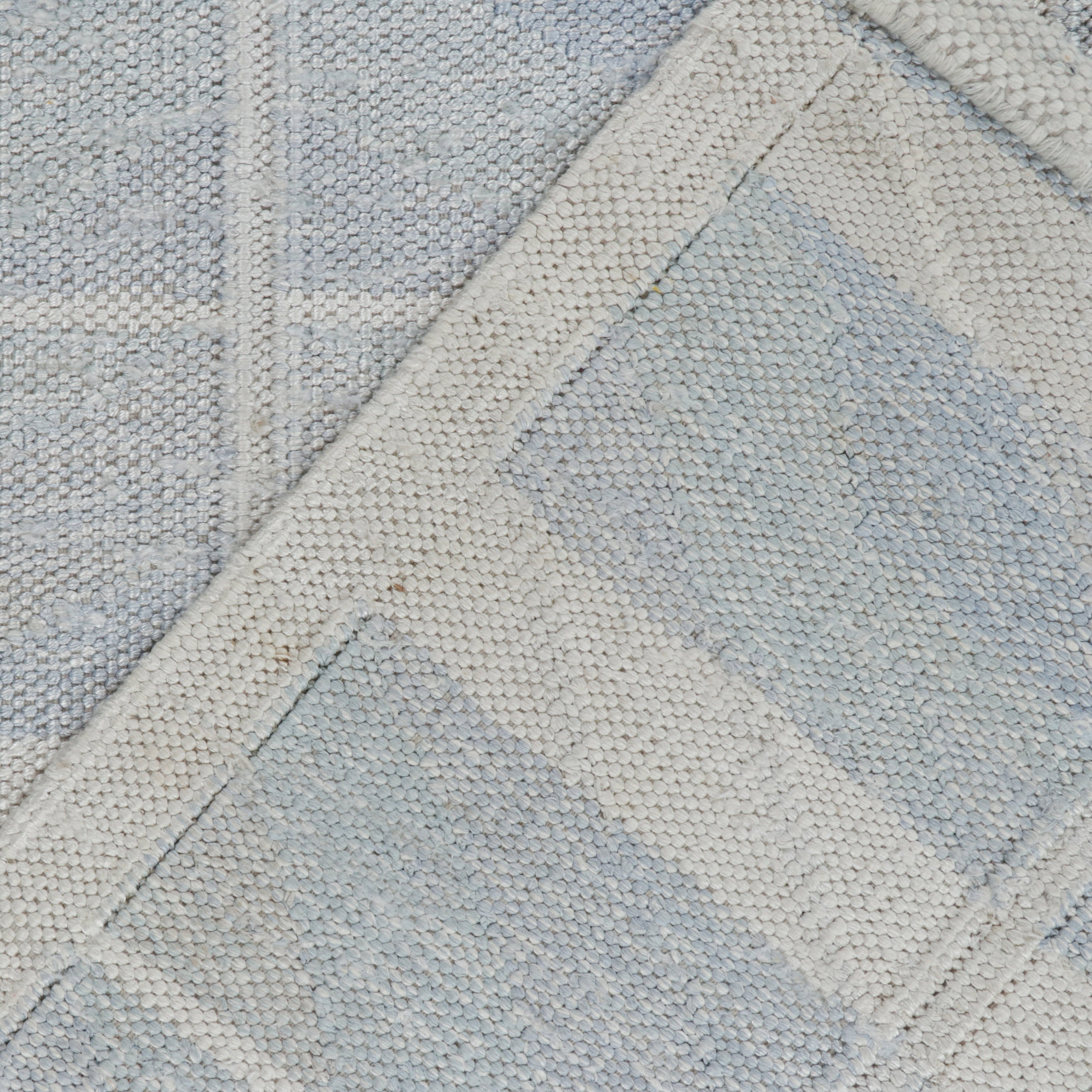 Blue Swedish Style Flatweave Silk Rug 9'5 x 11'11 - Elegant Handmade Area Rug for Living Room, Bedroom & Dining Room Decor