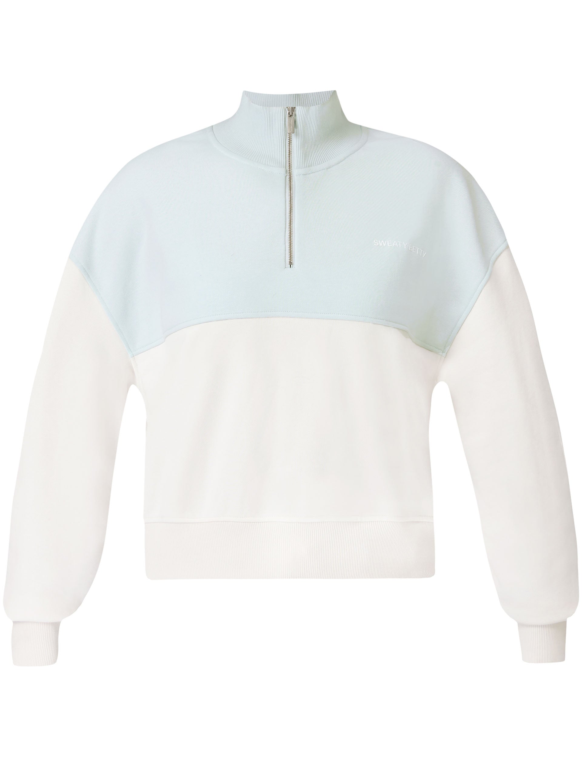 Revive Crop Half Zip Sweatshirt - Day Break Blue & Lily White | Women's Casual Pullover for Yoga, Running & Streetwear Fashion
