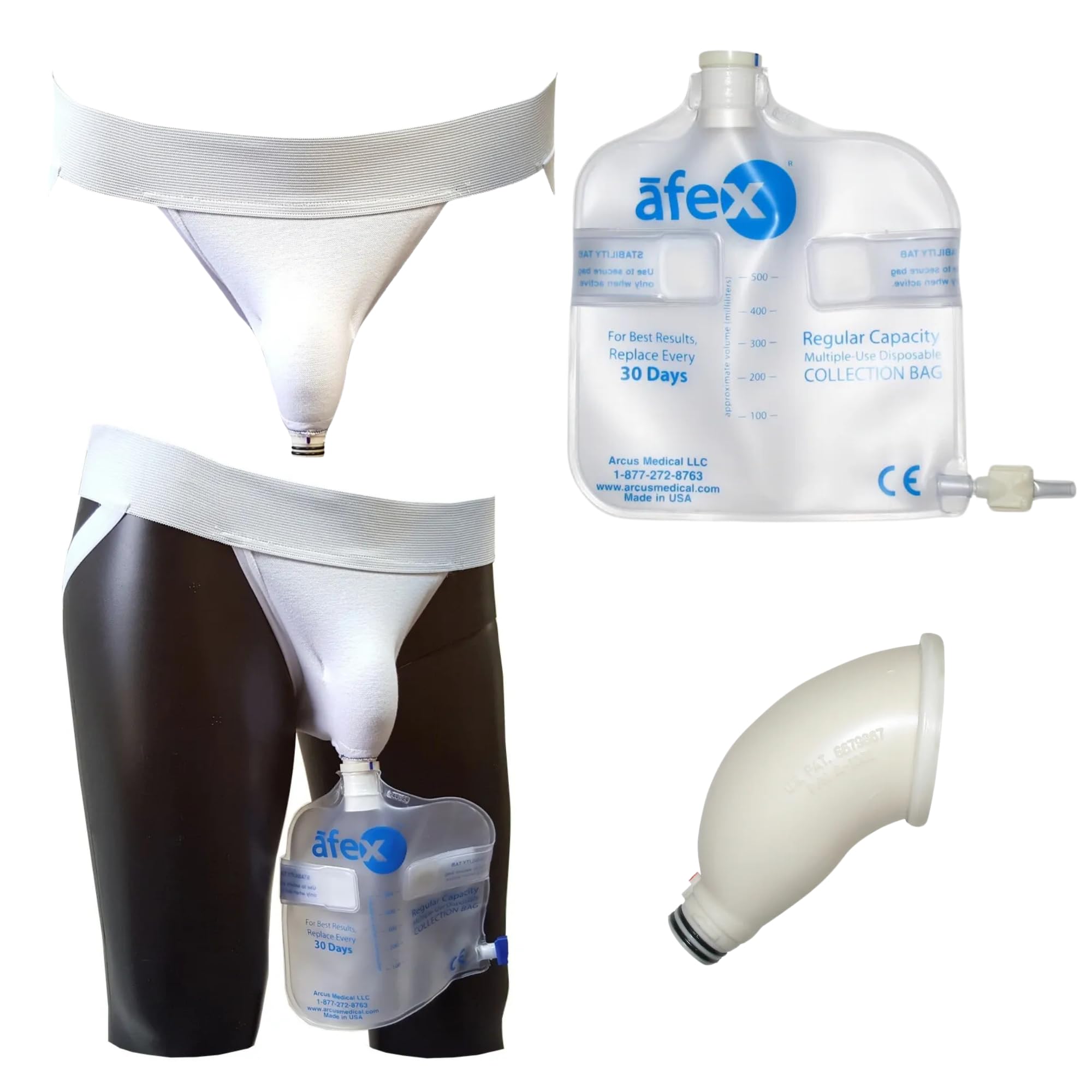 Afex Active Core Kit - Premium Male Incontinence Protection - High-Performance Alternative to Adult Briefs - 500ml 400B Bag Included - Stylish Discreet Receptacle - XXL (44
