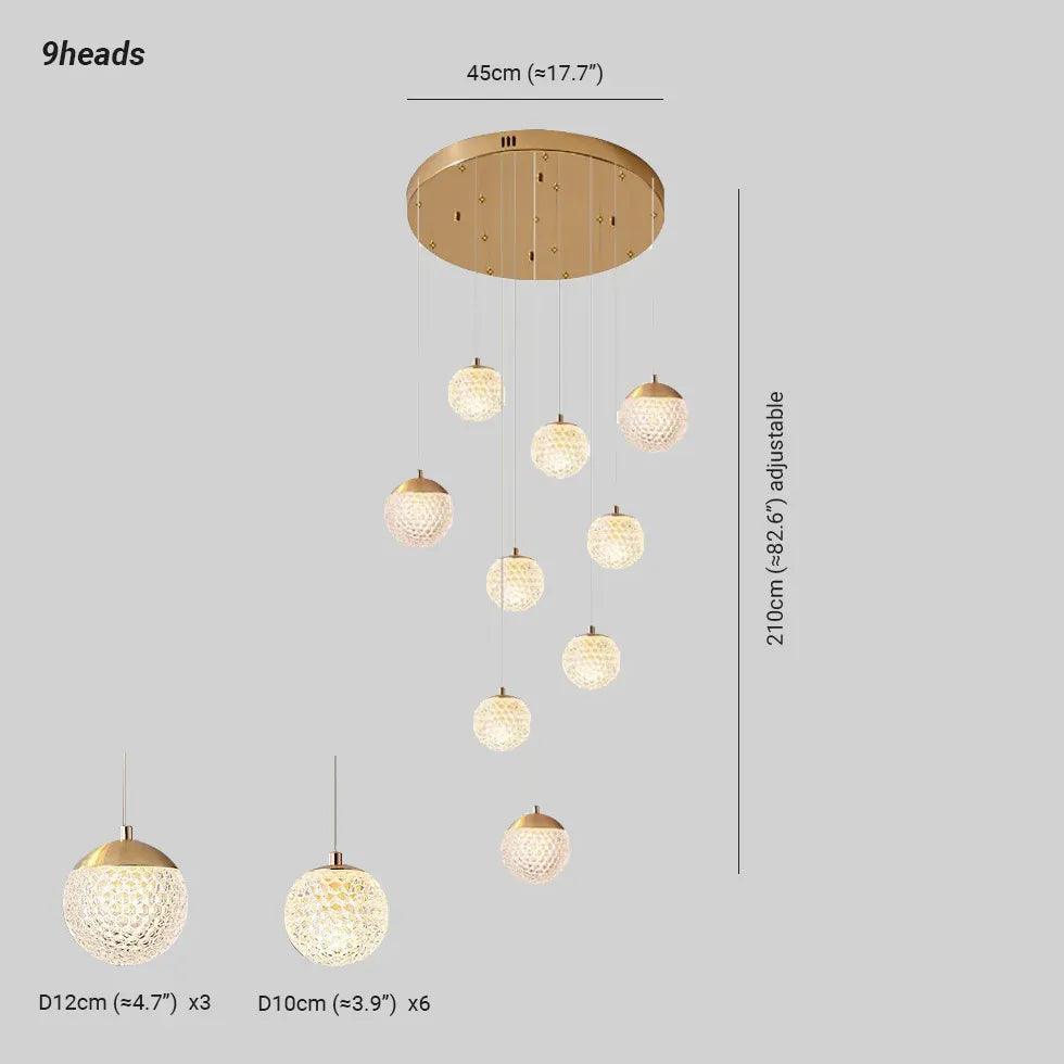 Modern Spherical Multi-Head Crystal Chandelier - Luxury Hallway Pendant Light Fixture for Foyer, Dining Room & Staircase Lighting