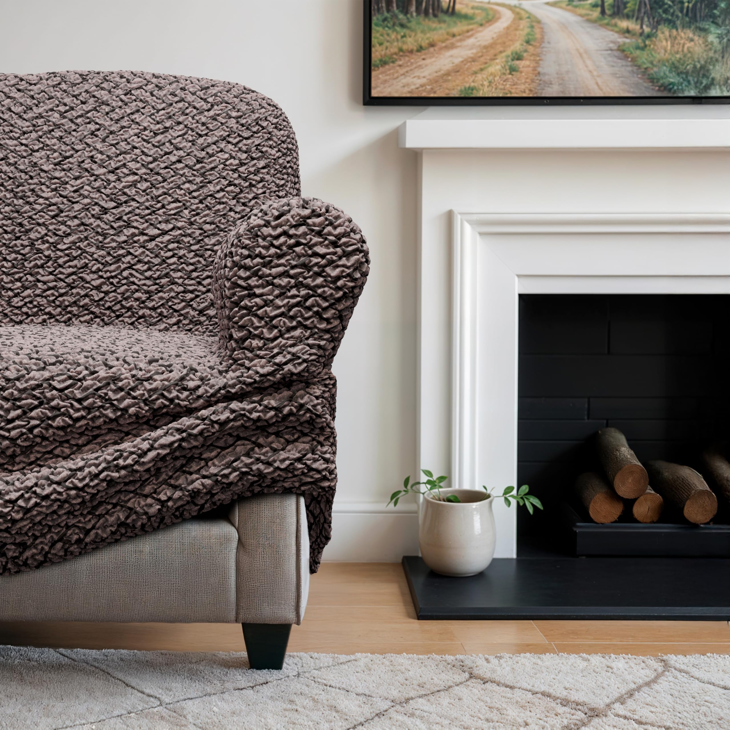 PAULATO BY GA.I.CO. Oversized Loveseat Slipcover - Stretch Sofa Cover for 2-Seater Couch - Washable Microfiber Protector (Venezia Brown) - Perfect for Living Room, Apartment & Pet-Friendly Homes