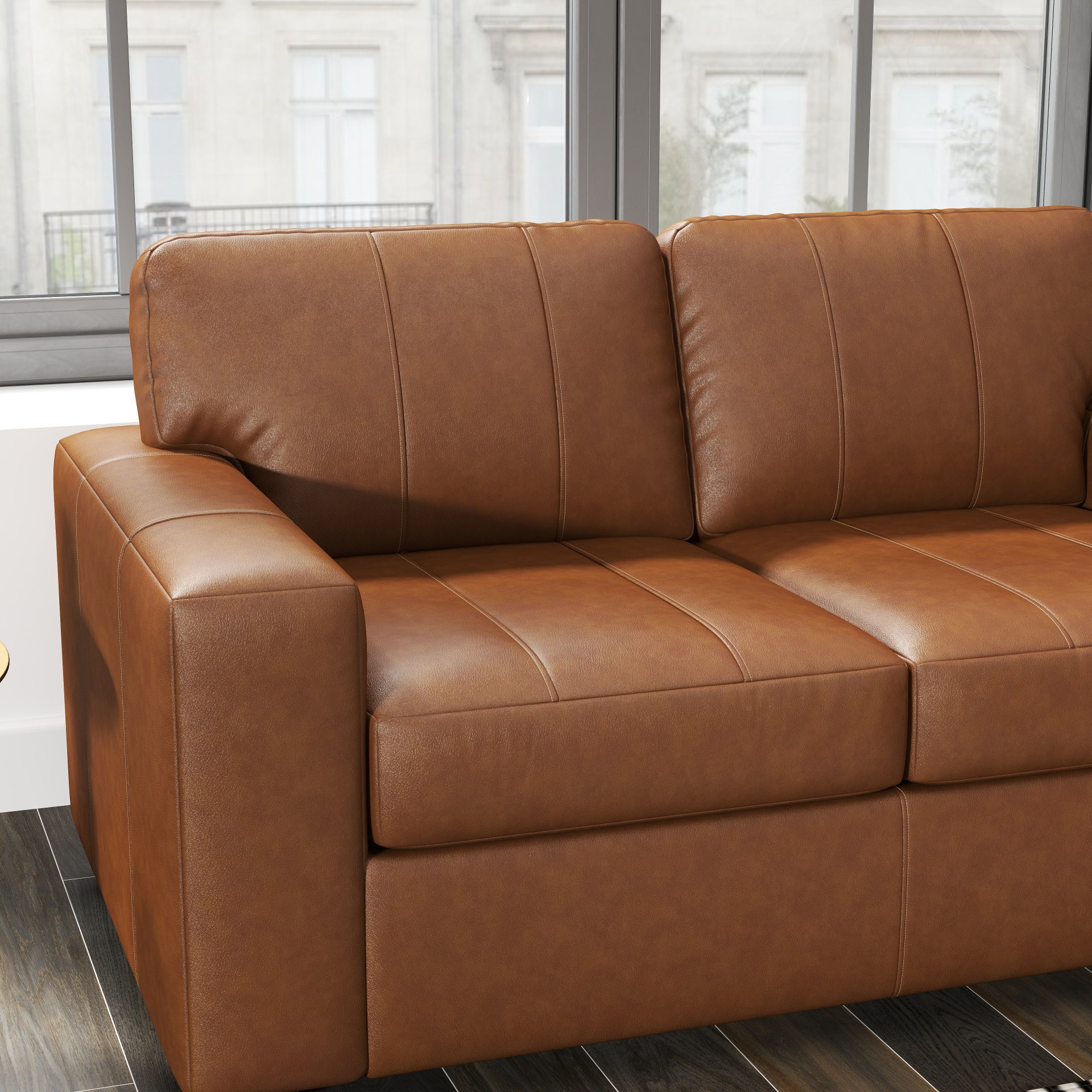 Roundhill Furniture Sakan Genuine Leather Upholstered Loveseat Sofa - Modern Two-Seater for Living Room, Lounge & Office