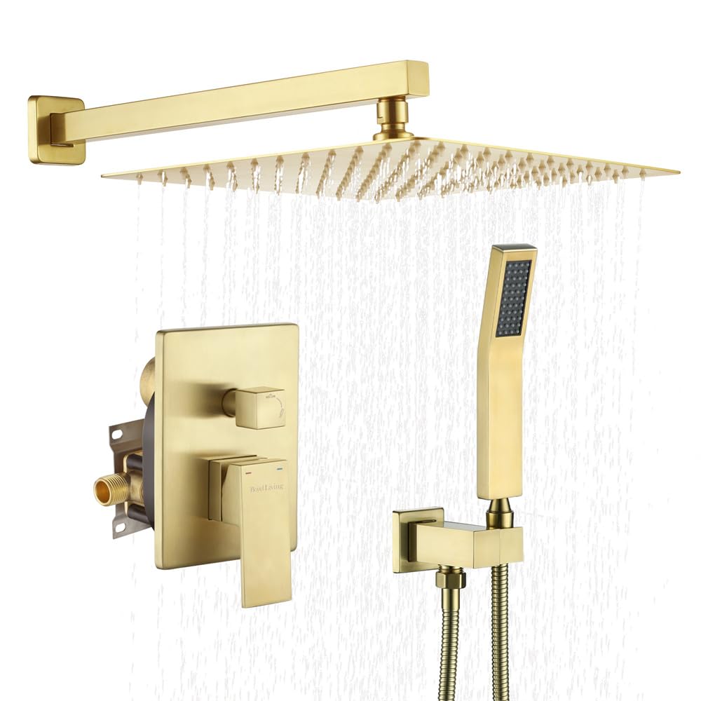 Luxury 10 Inch Rainfall Shower Head System - High Pressure Brushed Gold Wall Mounted Shower Faucet Set by Boyel Living | Perfect for Modern Bathroom & Spa Experience