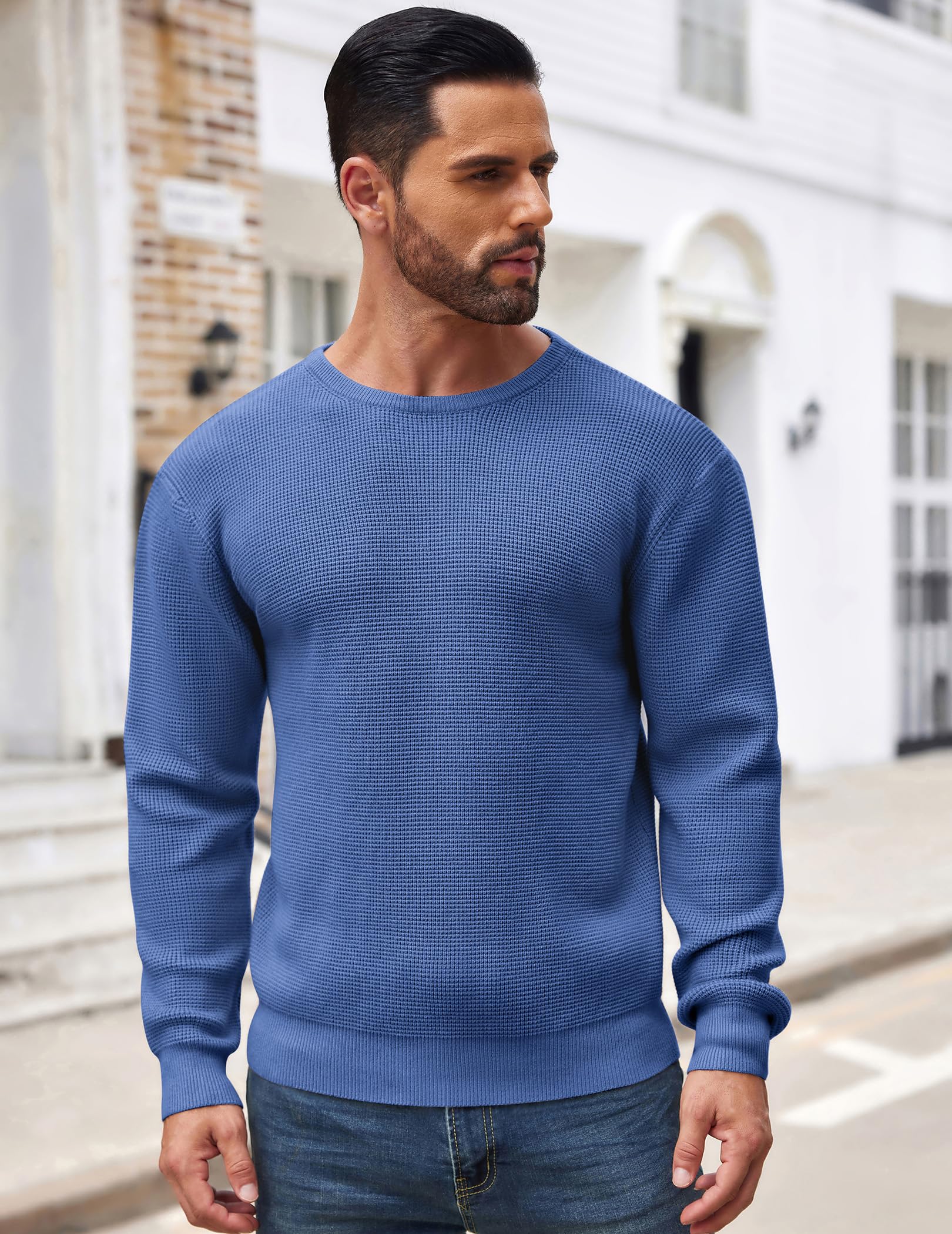 COOFANDY Men's Waffle Knit Crewneck Sweater - Soft Midweight Pullover for Men, Casual Winter Warm Textured Sweater | Perfect for Office, Date Night & Fall Layering