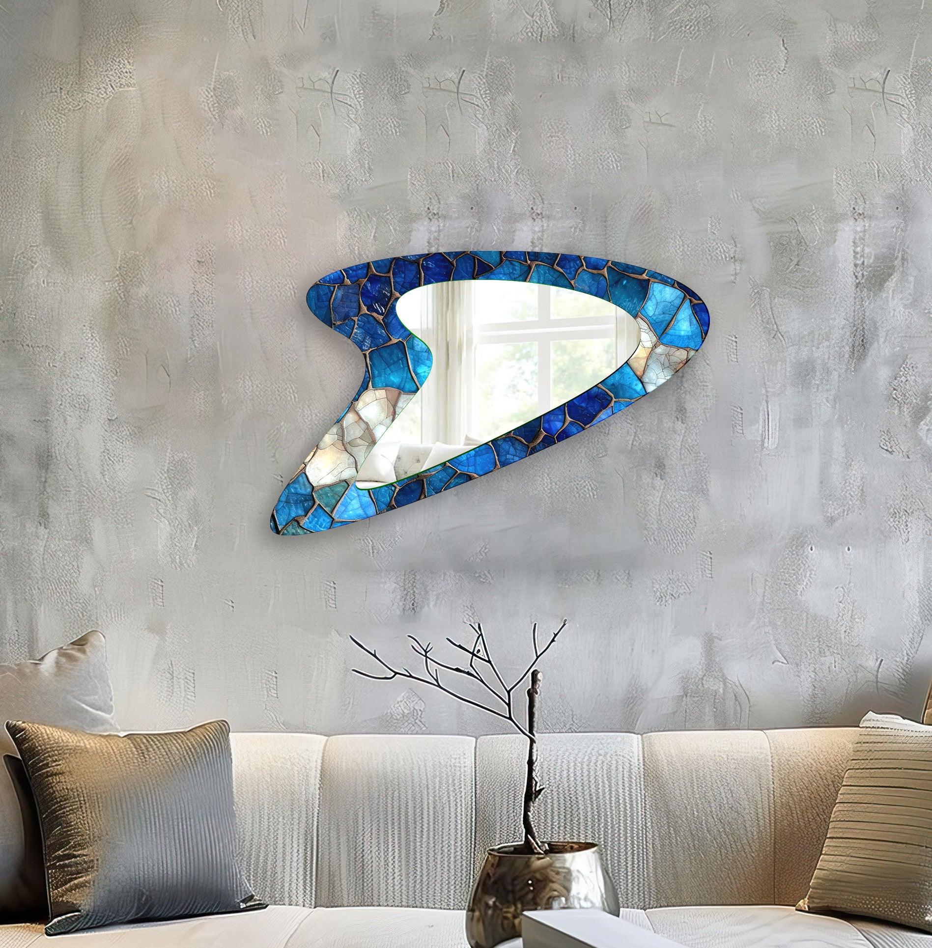 Blue Stained Modern Glass Wall Mirror - Elegant Home Decor for Living Room, Bedroom & Entryway - Perfect for Adding Style & Depth to Any Space