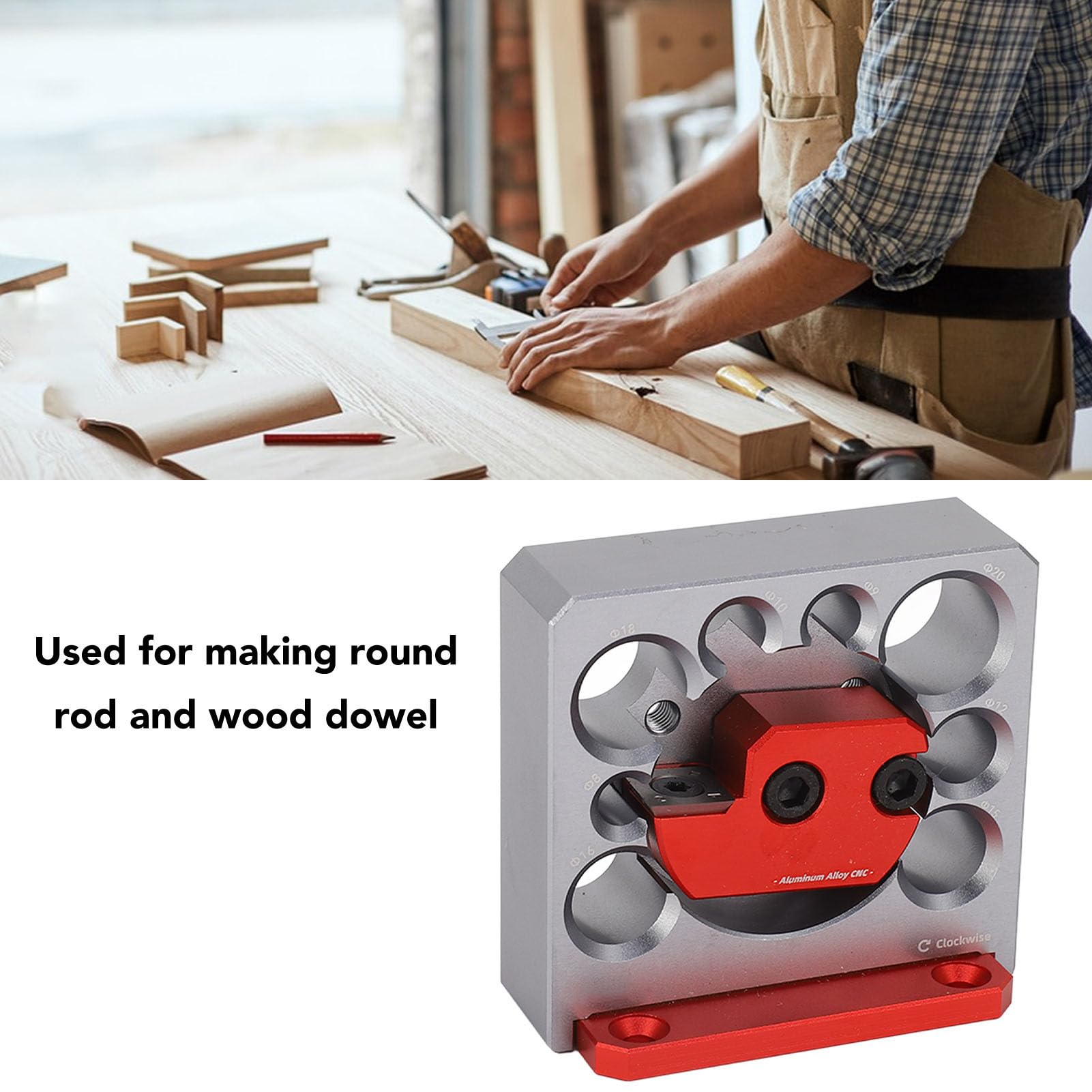 8-Hole Wood Dowel Plate with Adjustable Carbide Inserts - Professional Woodworking Doweling Jig for DIY Projects & Furniture Making | Perfect for Joinery, Cabinet Making & Wood Crafts