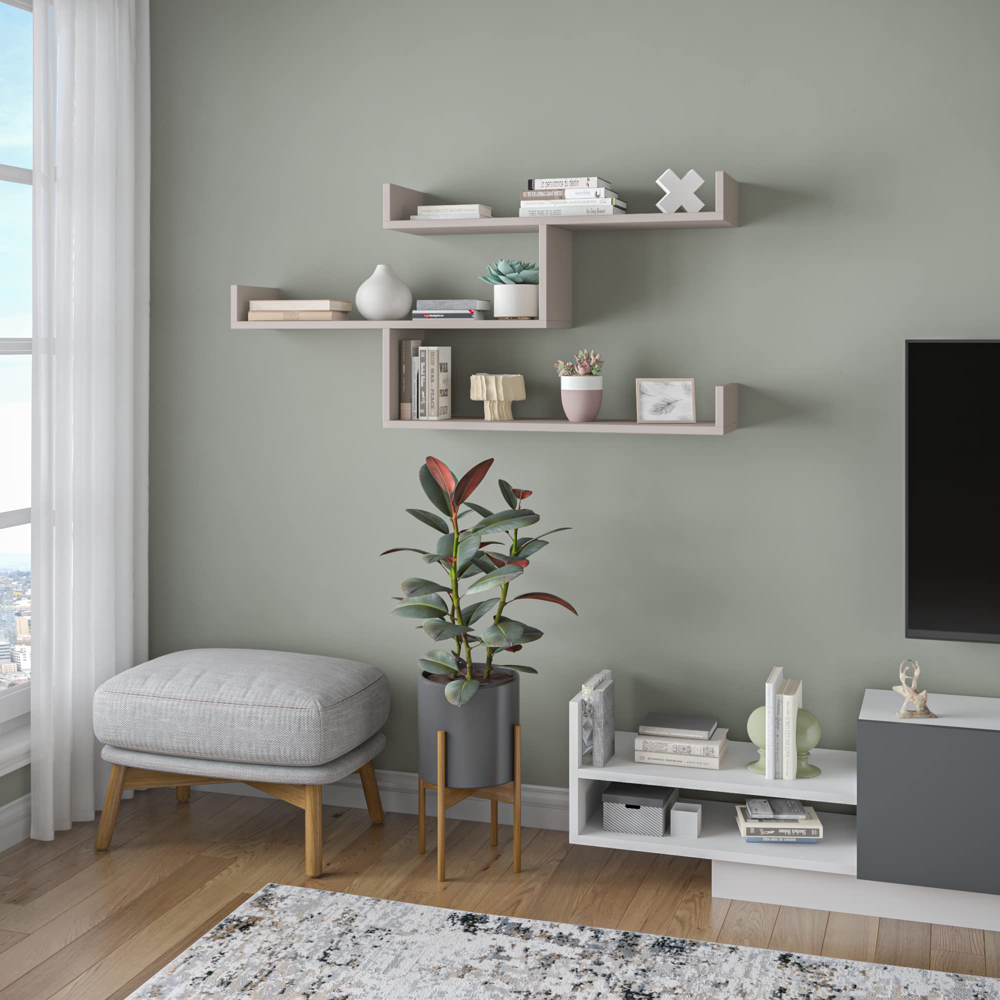 Modern Mocha Wall Shelf 26x47 Inches - Home Storage for Living Room & Bedroom