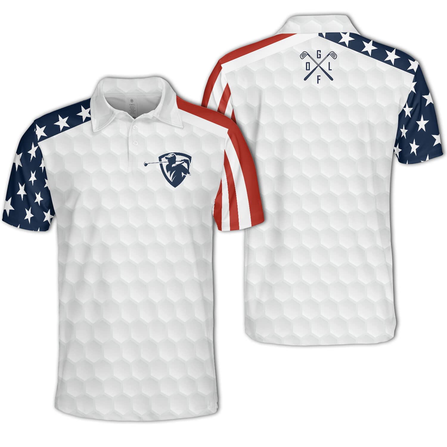Hyperland Men's American Flag Golf Polo Shirt - Patriotic Dry Fit Performance Shirt for Golf & Outdoor Activities - USA Flag Design for Sports, Casual Wear & 4th of July Celebrations