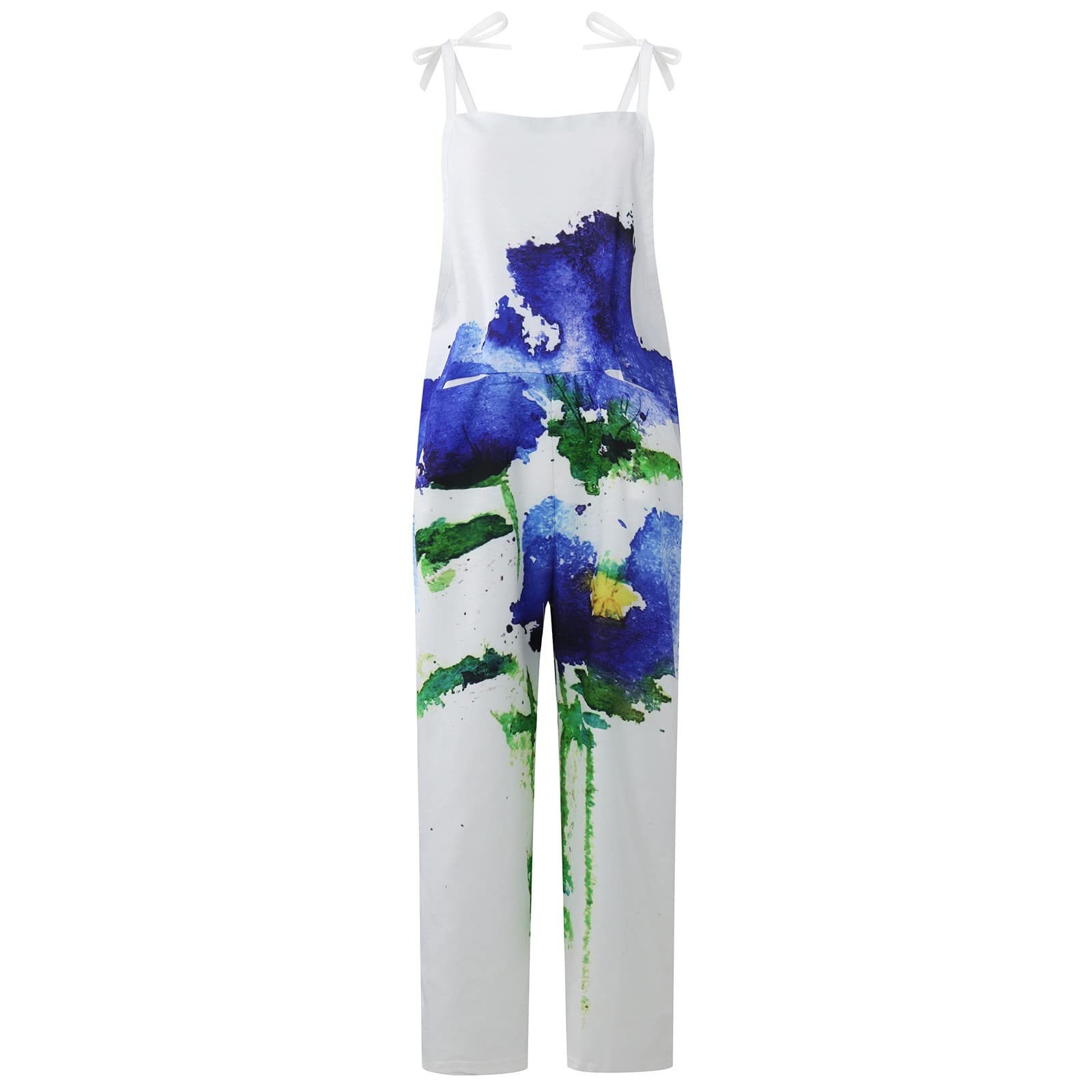 Women's Floral Cotton Jumpsuit - Sleeveless Spaghetti Strap Romper with Tie Detail | Casual & Dressy Overalls for Summer, Beach, and Everyday Wear