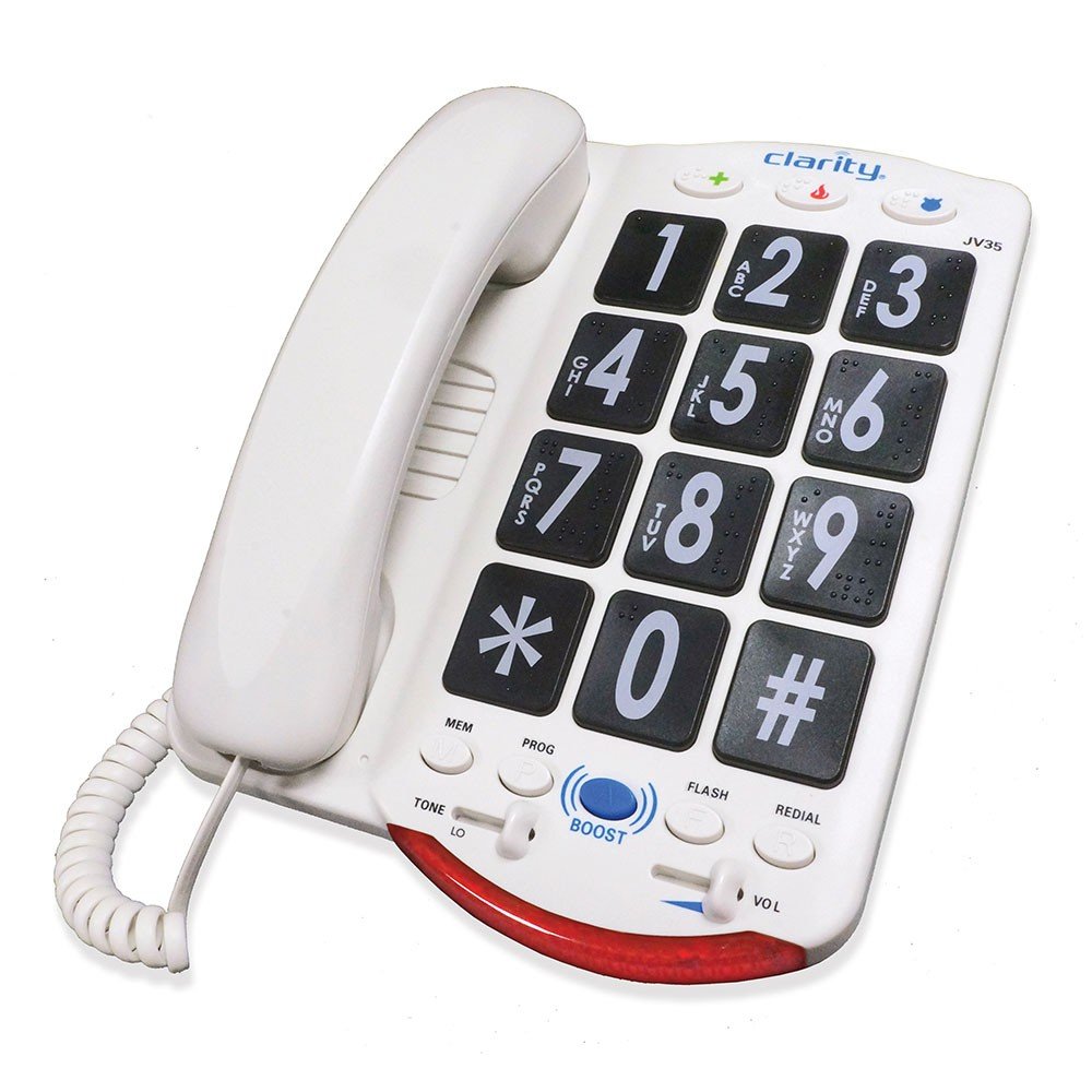 Clarity JV35 Amplified Braille Phone for Visually Impaired - High Volume Corded Telephone with Large Buttons & Braille Keypad - Ideal for Seniors & Low Vision Users at Home or Office