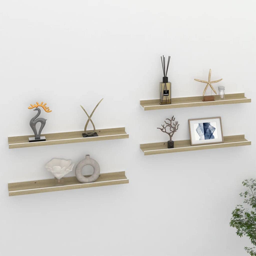 4-Pack White & Sonoma Oak Floating Wall Shelves - 23.6