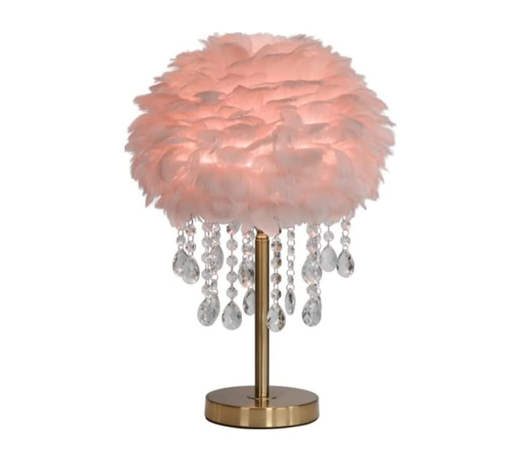 Luxury Pink Feather Crystal Table Lamp with Button Switch - Elegant Bedside Nightstand Lamp for Bedroom, Wedding, Birthday, Reading Room & Office Desk | Romantic Home Decor & Ambient Lighting