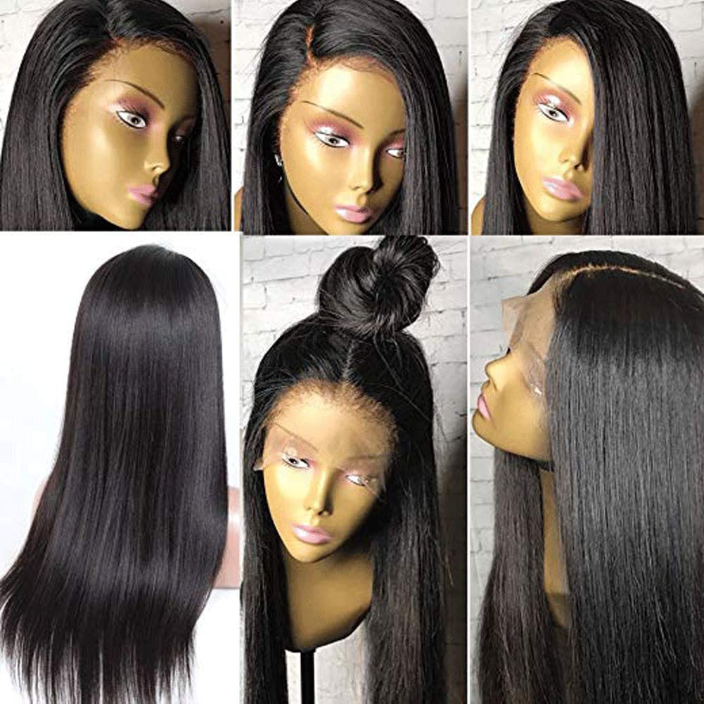 Brazilian Virgin Human Hair Lace Front Wigs - Pre Plucked Bleached Knots 180% Density Silky Straight Glueless Wig with Baby Hair for Black Women | 14 Inch Natural Look for Daily Wear & Special Occasions