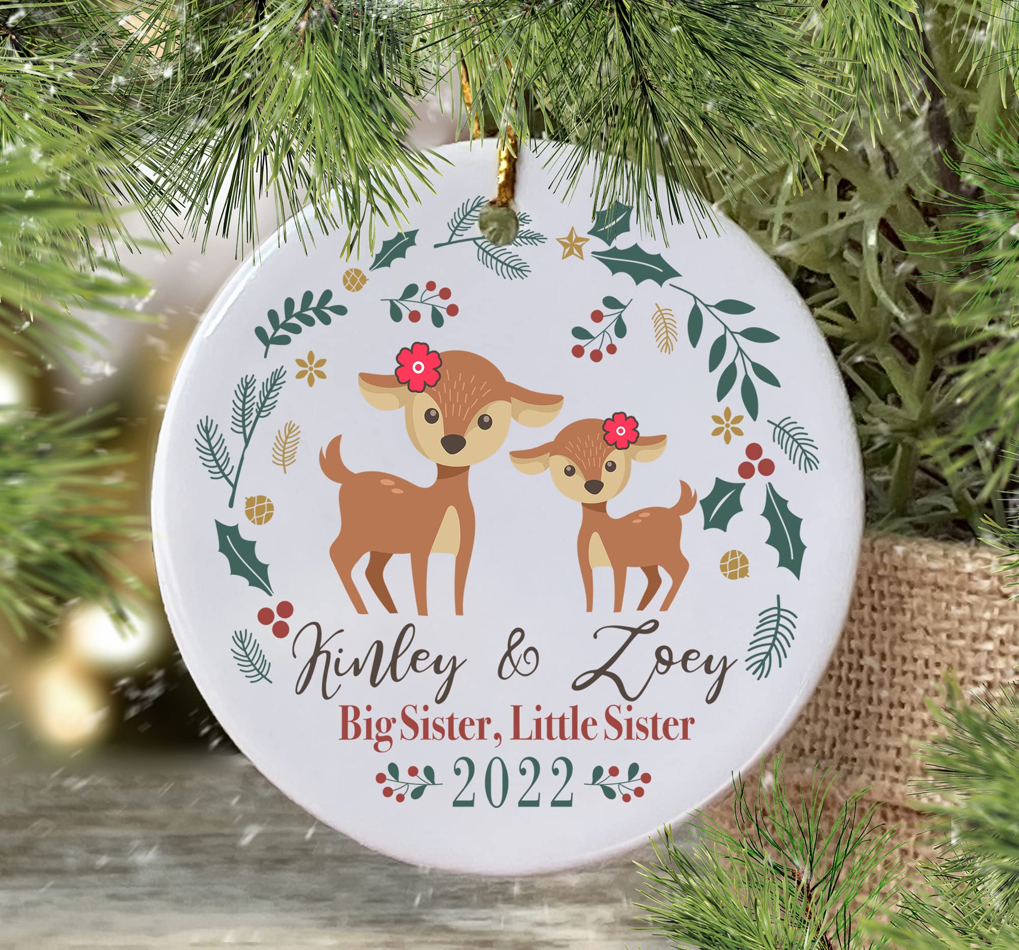 Personalized Big Sister Little Sister Christmas Tree Ornament 2023 - Custom Deer Sibling Keepsake Gift for Sisters - Perfect for Holiday Decor, Family Traditions & Sibling Bonding Moments