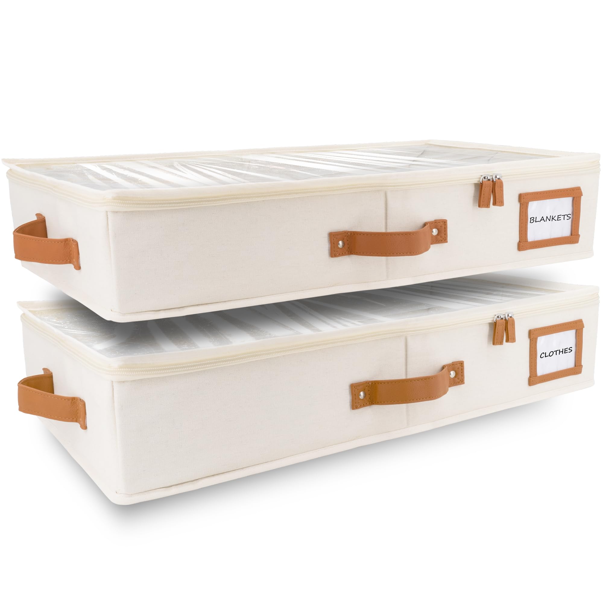 HOMELUX THEORY 2-Piece Under Bed Storage Containers with Lids - Medium Underbed Drawer Organizer for Clothes, Blankets, Shoes & Fabric (Ivory) | Space-Saving Bedroom Storage Solution for Small Spaces & Closet Organization