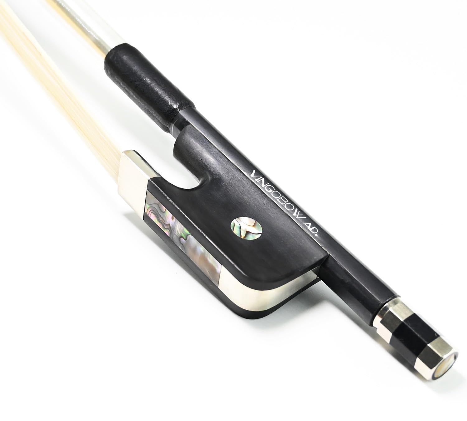 Premium French Style Carbon Fiber Upright Double Bass Bow - 1/4 Size VINGOBOW 100BF (66.5cm) with Parisian Eyes, Ebony Frog & Unbleached Horsehair - Professional Grade Pernambuco Performance Bow for Warm Tones - Ideal for Orchestral Performances, Studio Recording & Advanced Bass Players
