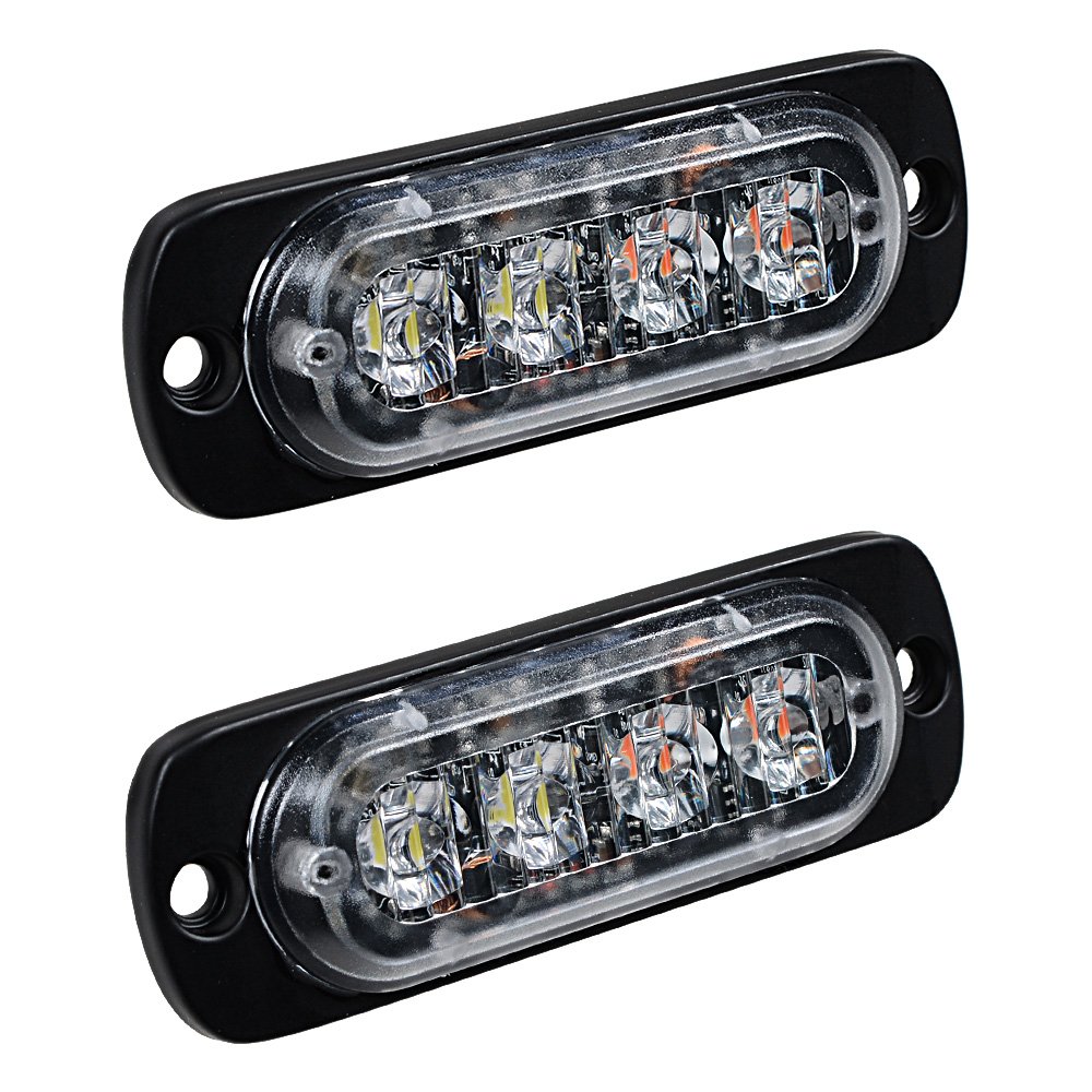100pcs Amber/White Ultra Slim 12W 4-LED Warning Emergency Strobe Lights for Vehicles - Car, Truck, Jeep, 4x4, ATV, UTV, SUV, Van - Construction Zone Safety & Roadside Emergency Flashing Beacons