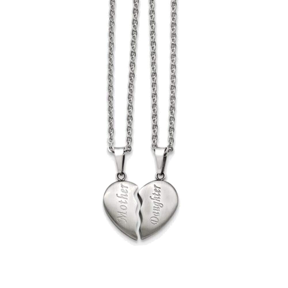 Bonyak Jewelry Stainless Steel Brushed 1/2 Heart Mother Daughter Necklace Set - Matching Pendant Gift for Mom & Girl - Elegant Jewelry for Birthday, Anniversary & Special Occasions