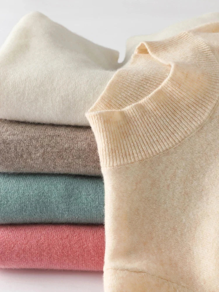 Premium Solid Half High Collar Cashmere Sweater for Women - Soft & Warm Winter Pullover - Perfect for Office, Dating & Holiday Outfits