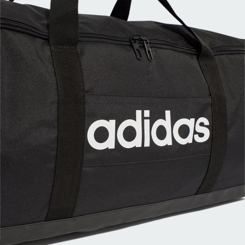 Adidas Linear Duffle Bag - Large Black & White Gym Bag for Men & Women | Perfect for Travel, Workout & Sports Gear Storage