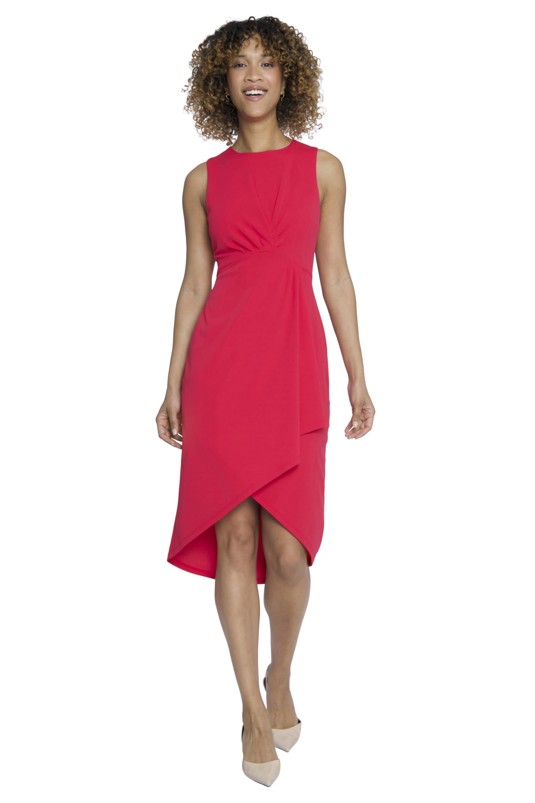 Maggy London Women's Sleeveless Jewel Neck Asymmetrical Midi Dress for Wedding Guest & Cocktail Party | Elegant Formal Evening Gown for Special Occasions