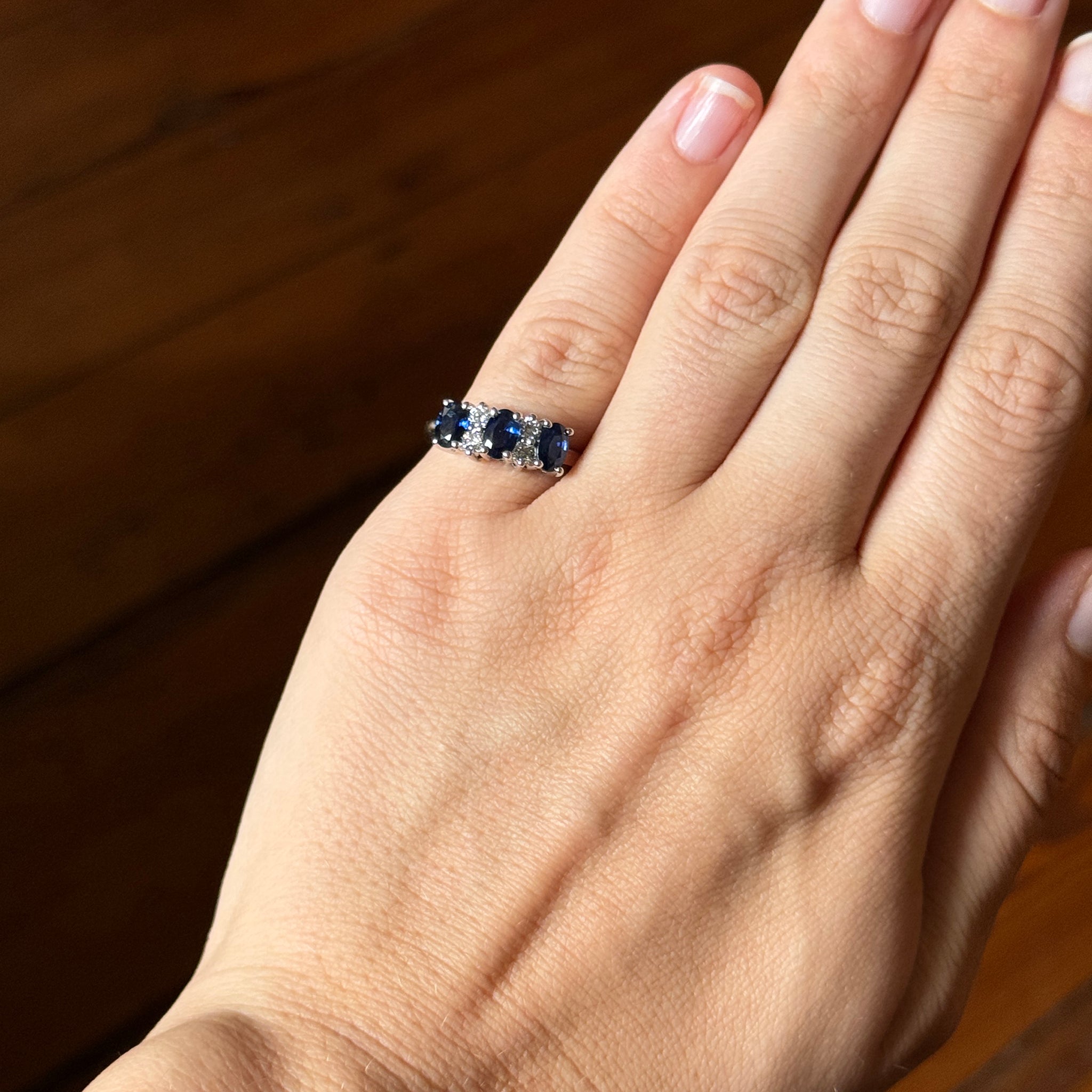 Three Stone Oval Sapphire & Diamond 14K White Gold Engagement Ring for Women | Elegant Wedding Band, Anniversary Gift, Promise Ring