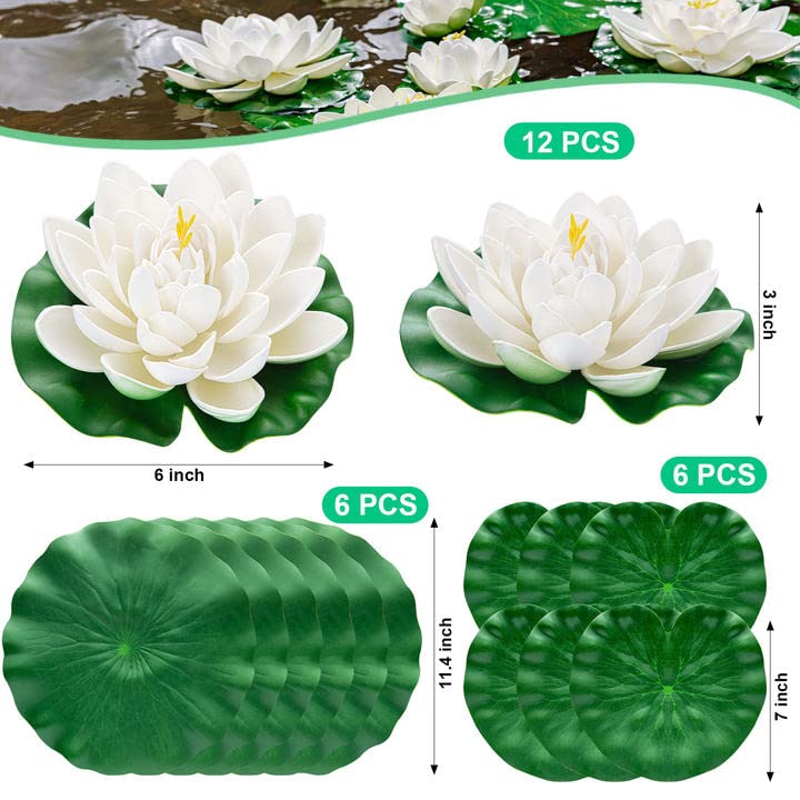 24PCS Floating Flowers for Pool - Ivory White Artificial Foam Lily Pads, Pond Decorations for Home Garden, Wedding, Party, Baby Shower & Photo Backdrop