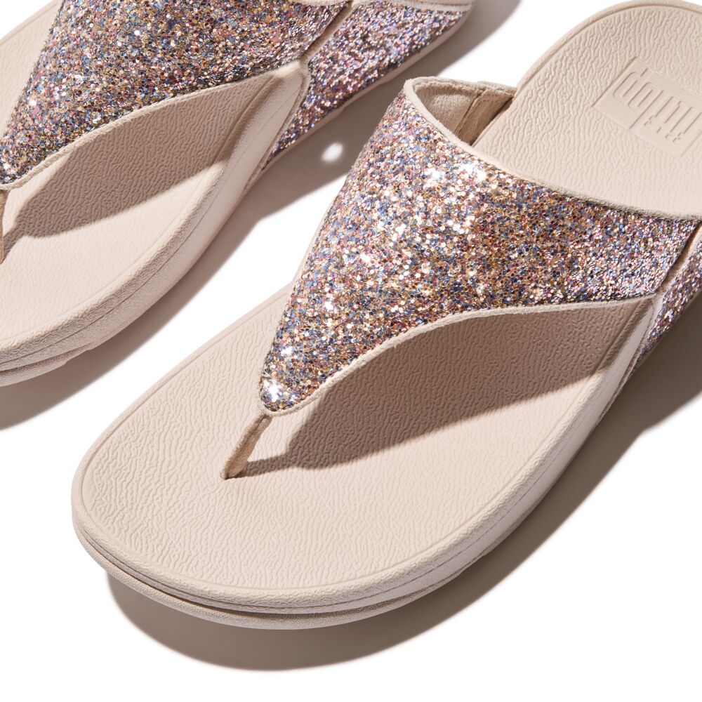 FitFlop Lulu Multi-Tonal Glitter Sandals for Women – Comfortable Slide Sandals with Arch Support, Nude Rose Mix | Perfect for Beach, Pool, and Summer Outfits