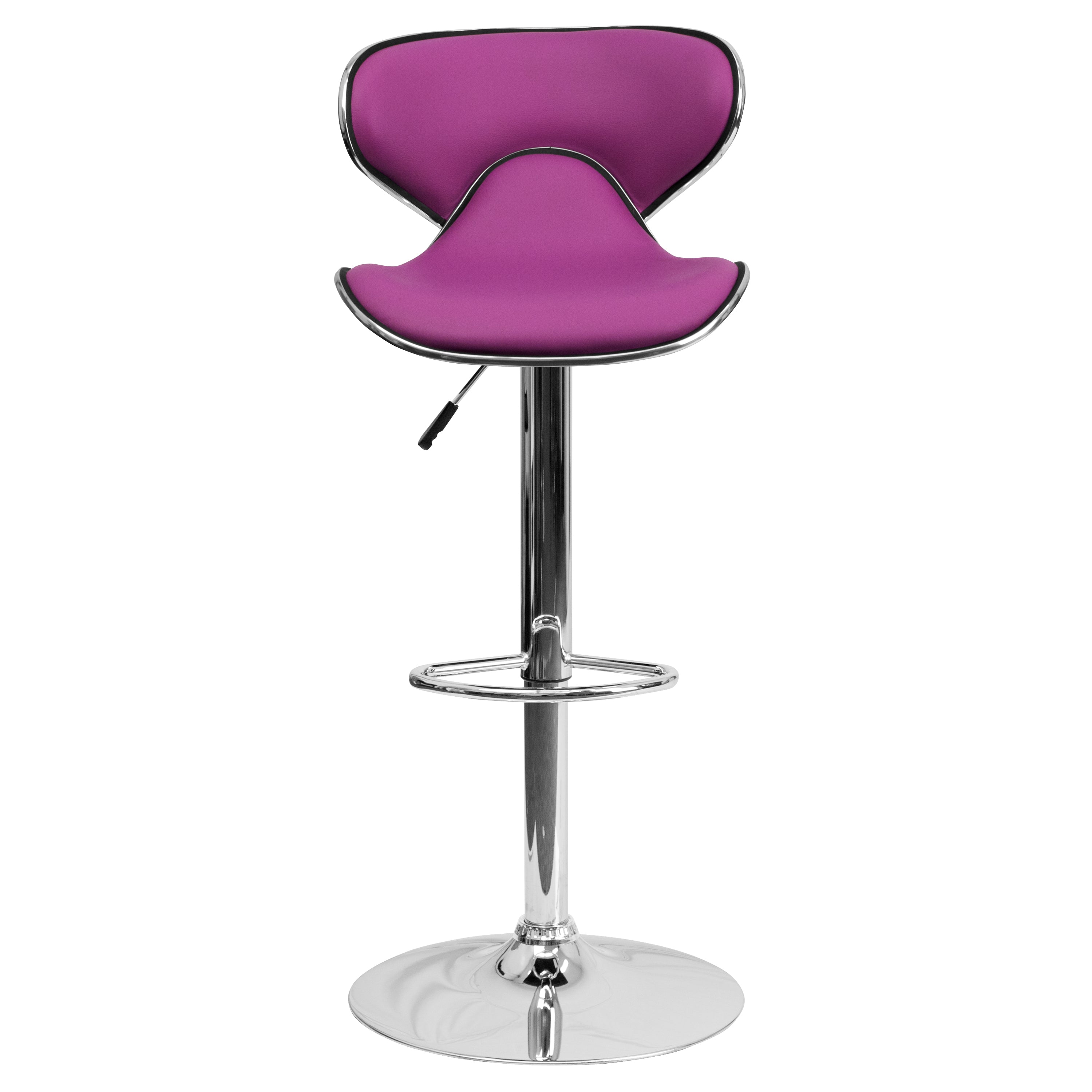 Devin Contemporary Adjustable Height Barstool - Black Vinyl Upholstery, Chrome Base - Modern Kitchen Island & Home Bar Stool for Dining & Entertaining
