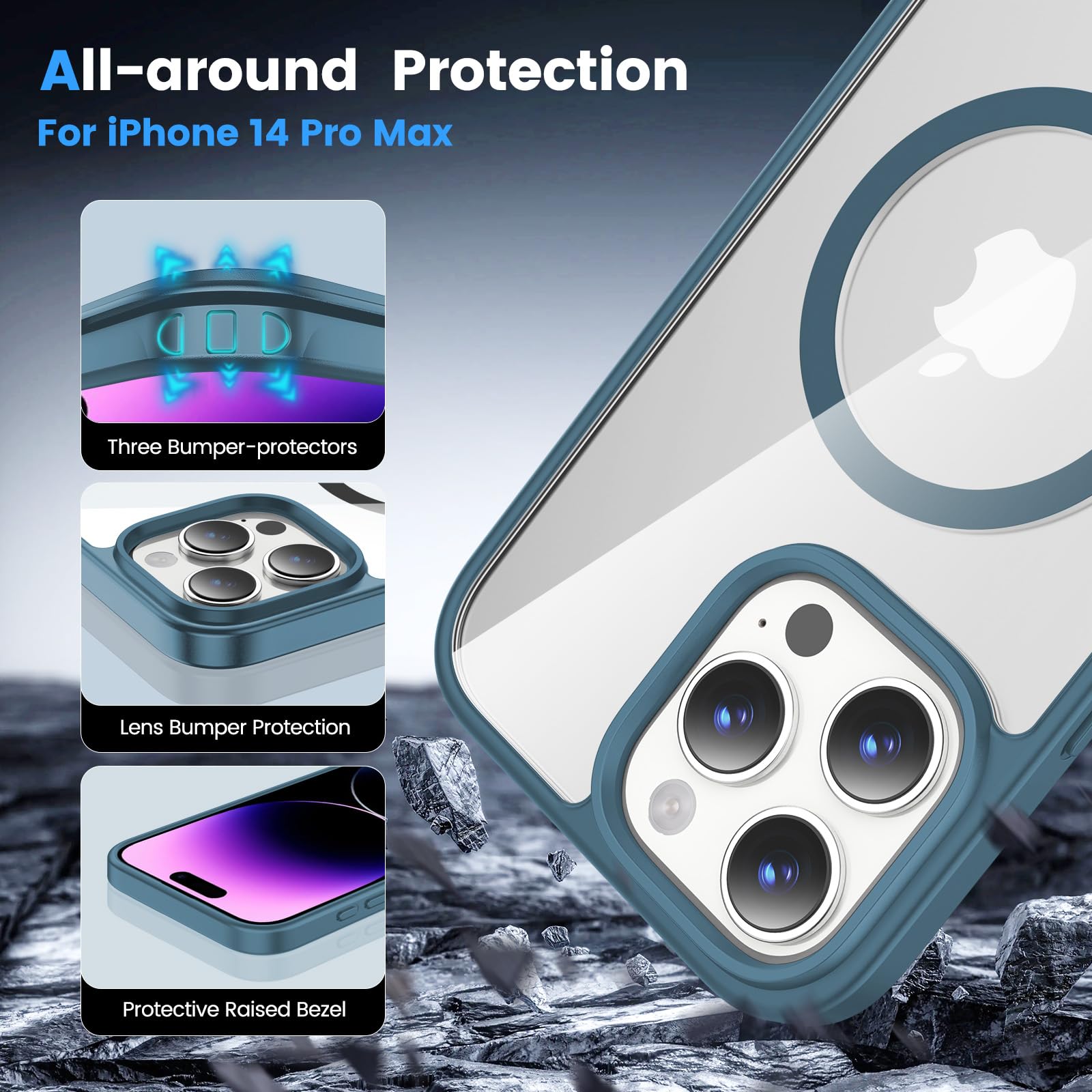 Temdan iPhone 14 Pro Max Sleeve Case - Magsafe Compatible, Anti-Yellowing, Military-Grade Shockproof Protection | Slim Clear Blue Phone Cover for iPhone 14 Pro Max | Perfect for Daily Use, Travel & Outdoor Activities