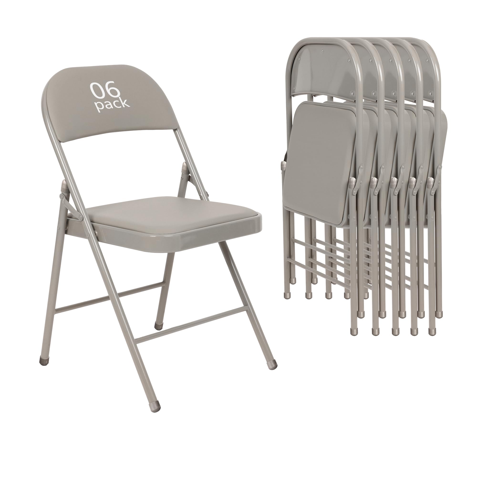 6 Pack Gray Folding Chairs with Padded Seats - Indoor & Outdoor Use for Events, Office, Wedding, Party - Portable Stackable Leather Folding Chairs (Slate Gray) - Perfect for Picnics, Camping, and Home Gatherings