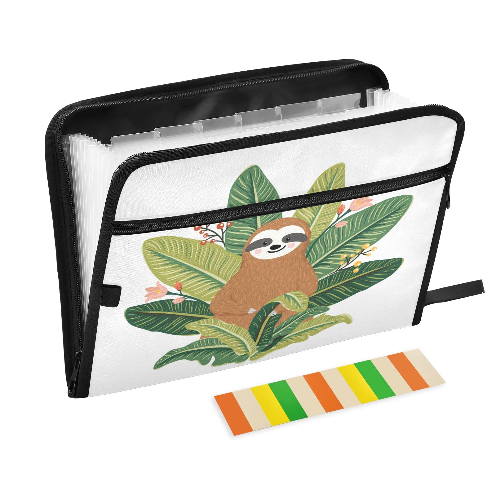 Adorable Baby Sloth Expanding File Folder with Floral Palm Leaves Design - A4 Letter Size Accordion Organizer for School, Home, Office & Travel - Portable Paper Document Storage Solution