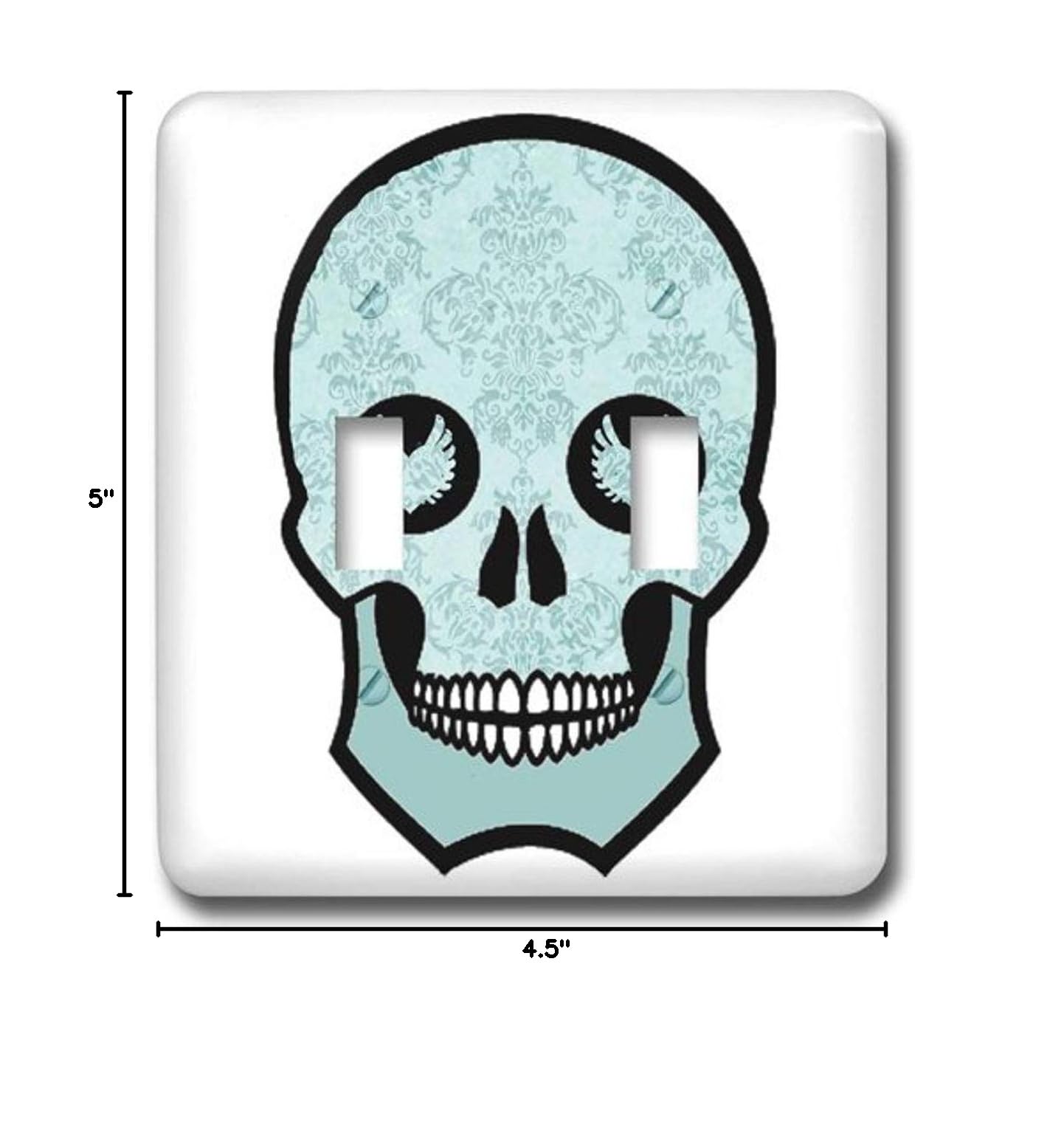 3D Rose Light Blue Damask Skull Double Toggle Switch Plate - Stylish Wall Decor for Living Room, Bedroom, or Office