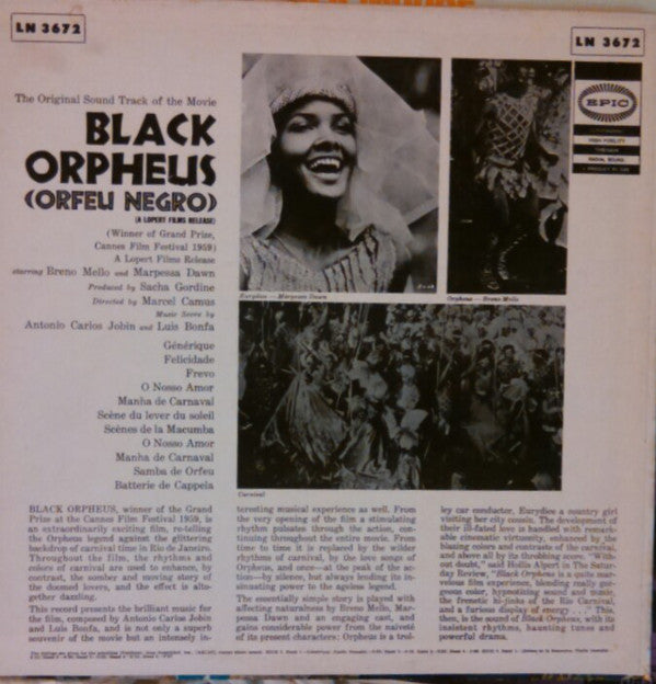 Antonio Carlos Jobim & Luiz Bonfá - Black Orpheus (Orfeu Negro) Original Motion Picture Soundtrack LP Vinyl Record (Mono, Reissue, Very Good Condition) - Perfect for Jazz Collectors & Movie Soundtrack Enthusiasts