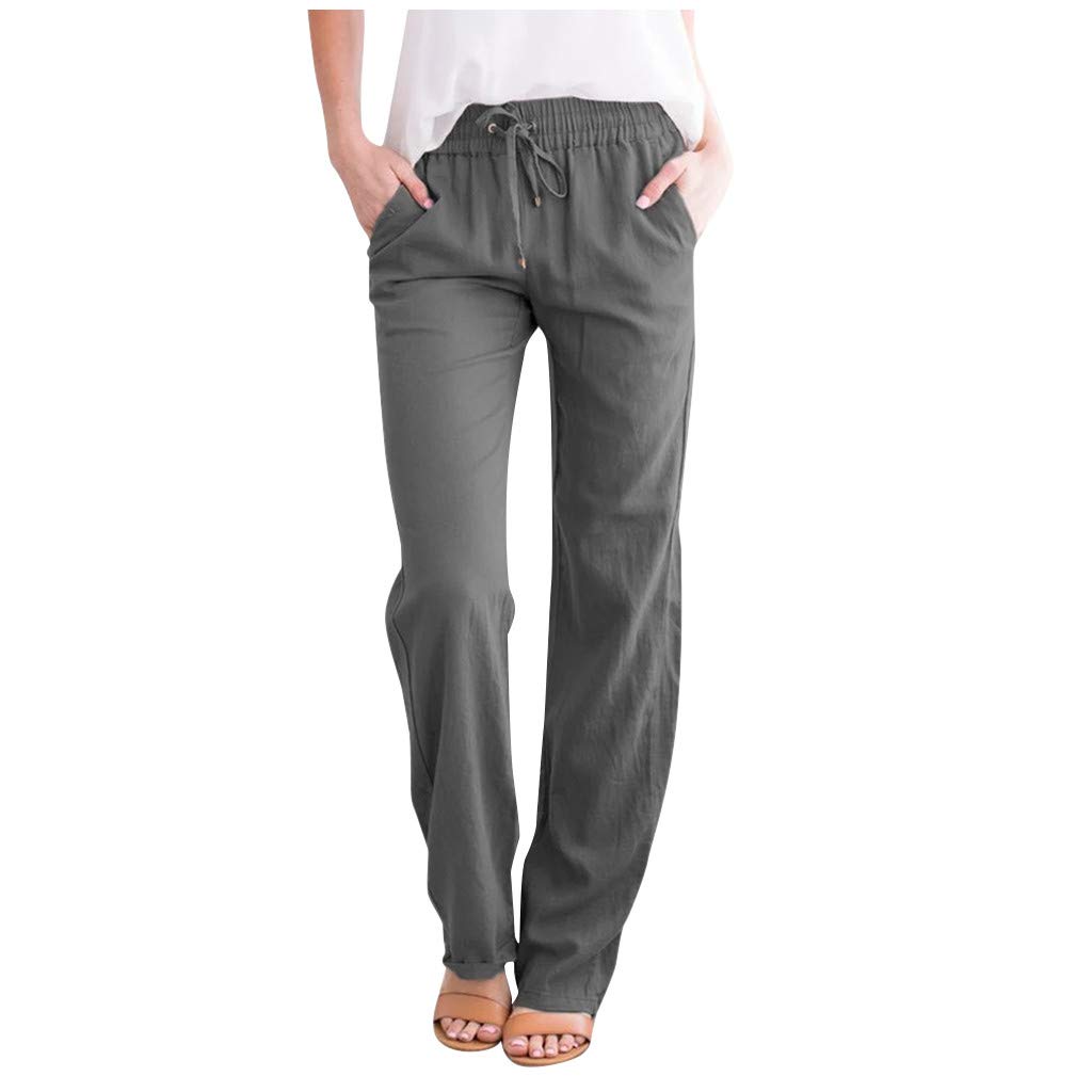 LATINDAY Women's Tapered Linen Pants - 100% Breathable Linen Drawstring Elastic Waist Casual Trousers with Pockets | Perfect for Office, Travel & Summer Outfits