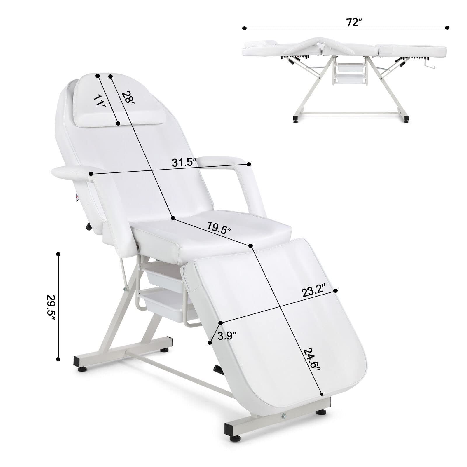 Professional Artist Hand Tattoo Chair with Adjustable Trays - Facial Bed & Lash Extension Station - Multi-Functional Massage Table & Salon Chair for Tattoo, Eyelash, and Spa Services (White) - Perfect for Tattoo Studios, Beauty Salons, and Spa Centers