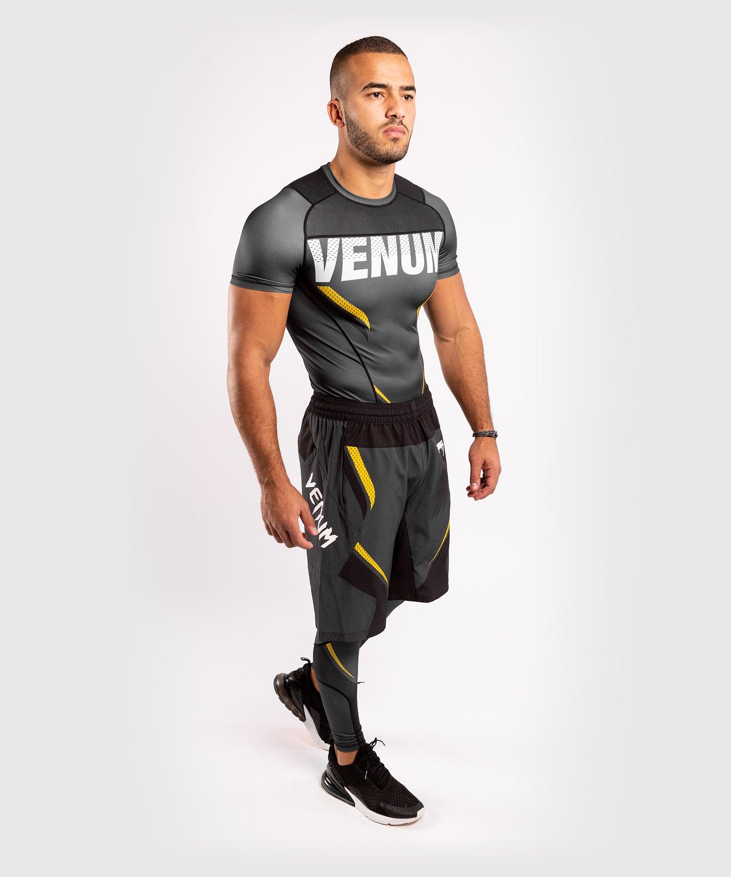 Venum ONE FC Impact Compression Tights - Grey & Yellow - High-Performance MMA & Training Gear for Fighters & Athletes