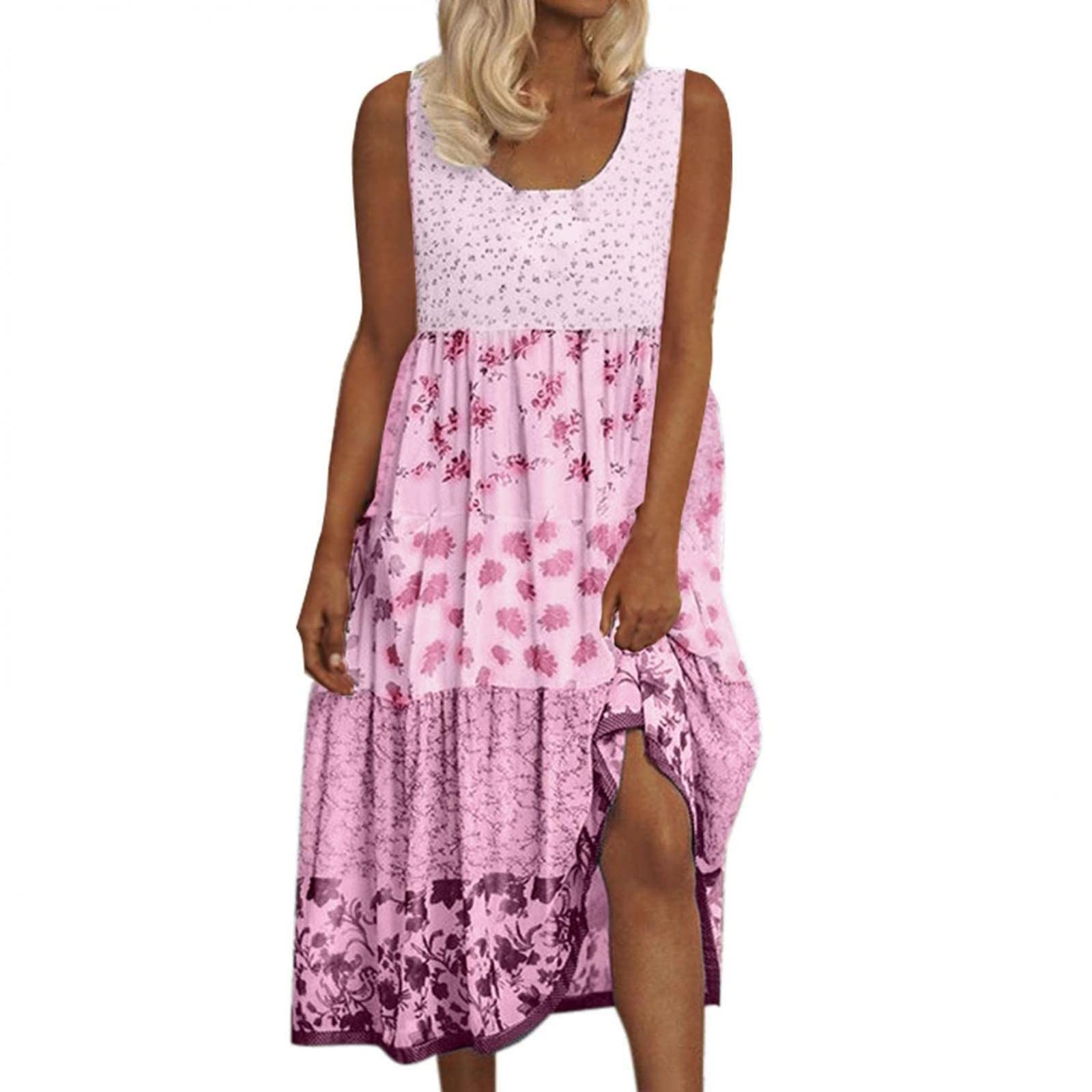 Bohemian Floral Print Maxi Dress for Women - Sleeveless Round Neck Summer Beach Party Dress | Flowy & Comfortable for Vacations, Weddings, and Outdoor Events