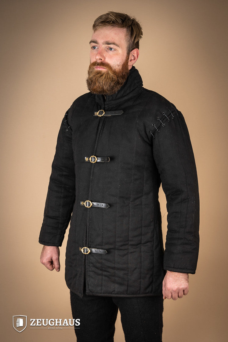 Medieval Gambeson Armor with Detachable Laced Sleeves - Black Historical Battle Reenactment Costume for LARP, Cosplay & Renaissance Fairs